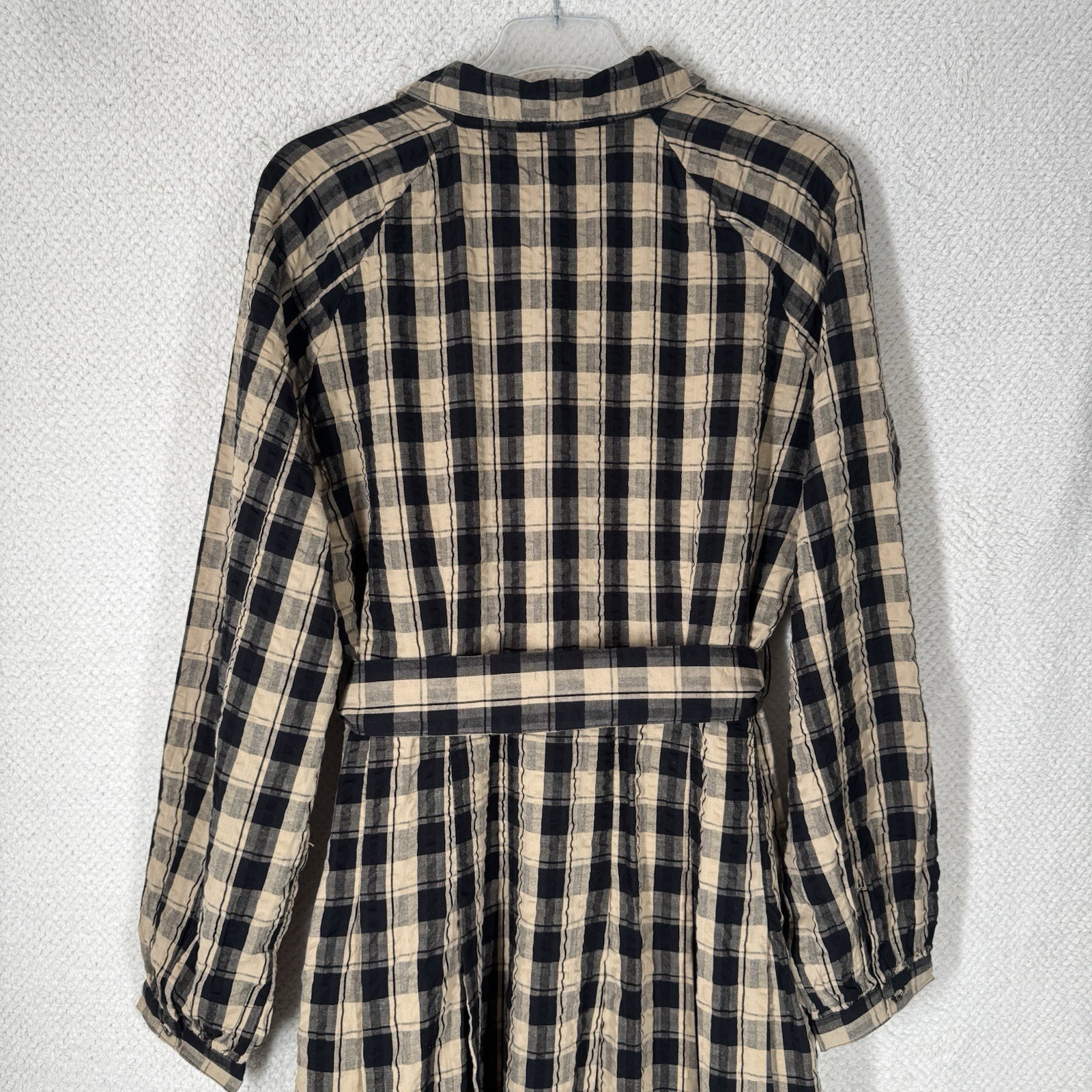 FatFace Midi Dress UK 14 Ally check shirt Beige Black collared boho RRP £69