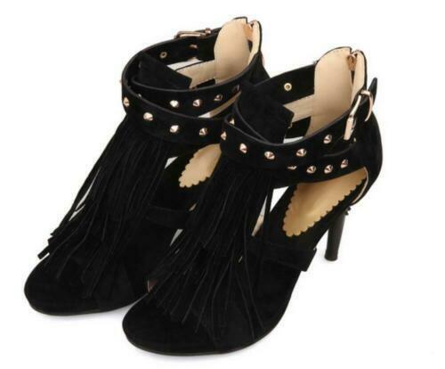 Tassels Rivet Gladiator Women’s Sandals Buckle Shoes Strap High Heel Roma Hot