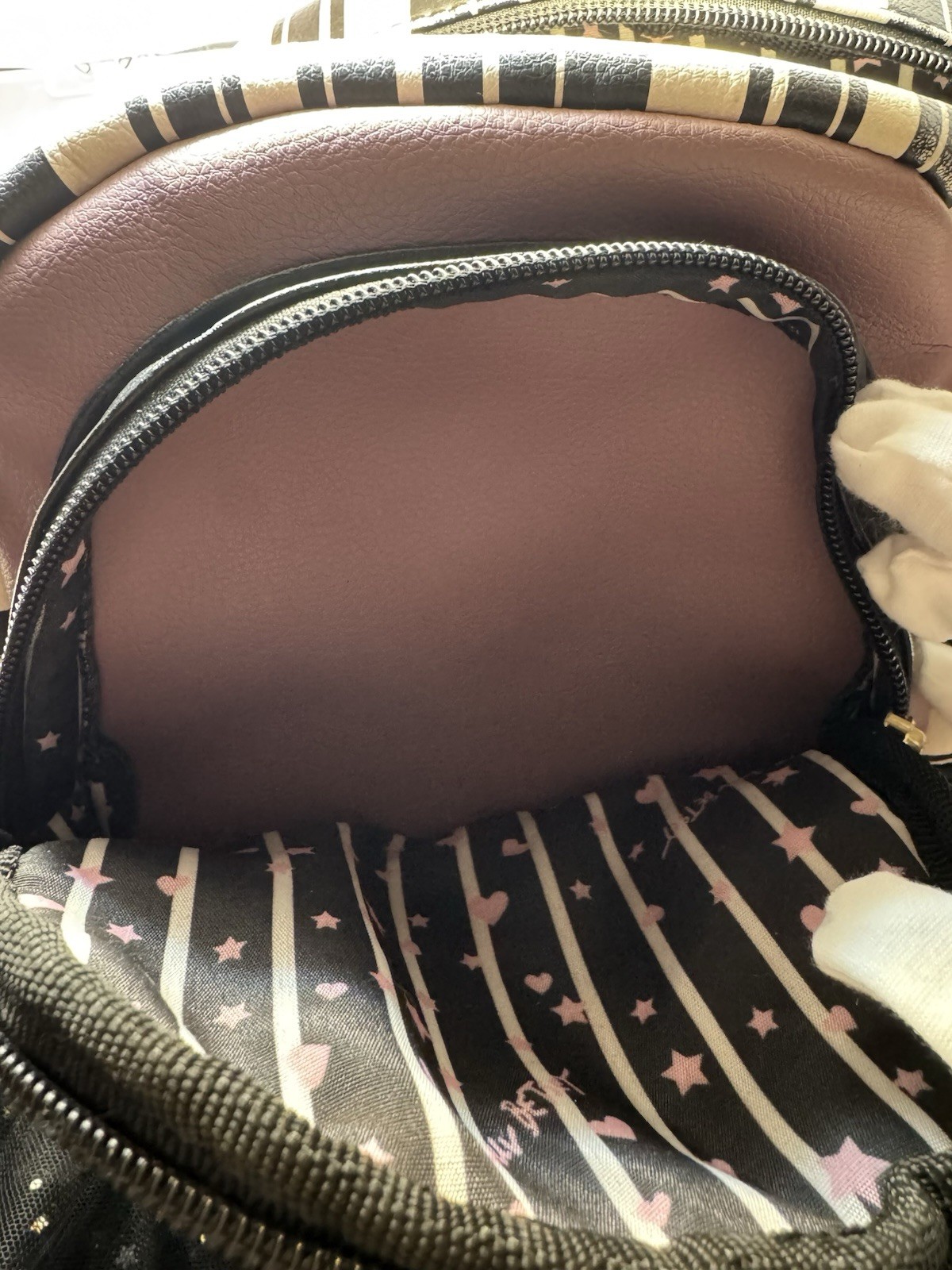 Betsey Johnson Luv Betsey Pink Quilted Heart Mini Backpack Black Striped EUC