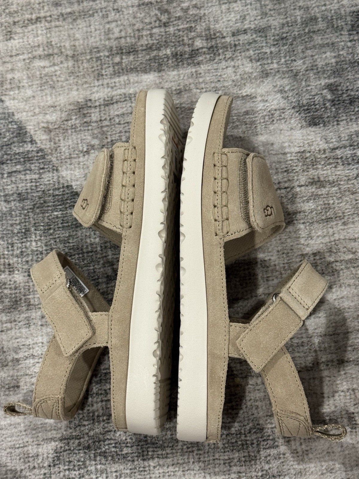 UGG Suede Strappy Sandals Beige Hook & Loop Adjustable Ankle Strap Big Kids US 4