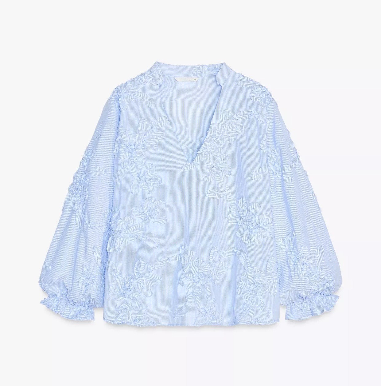 NWOT Zara Structured Striped Pretty Summer Poplin Blouse Fabric Flowers Size M