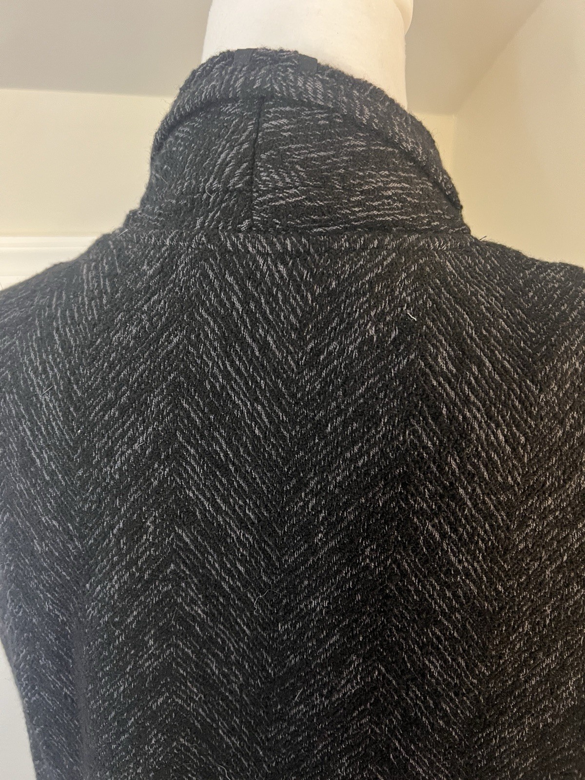 Eileen Fisher Herringbone Gray And Black Black Wool Blend Blazer Jacket Large