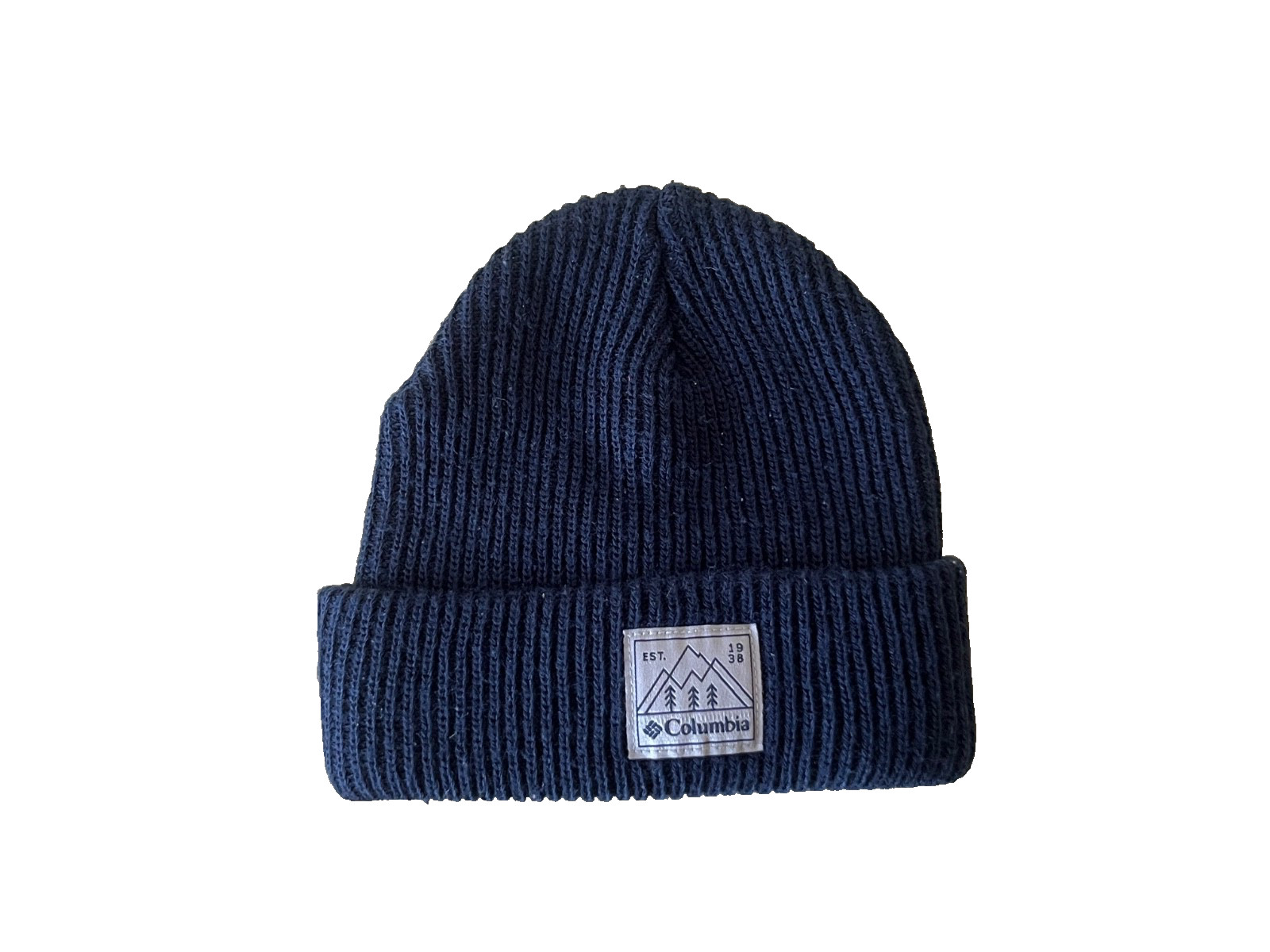 COLUMBIA NAVY BLUE RIBBED CUFFED KNIT BEANIE HAT ADULT ONE SIZE OS