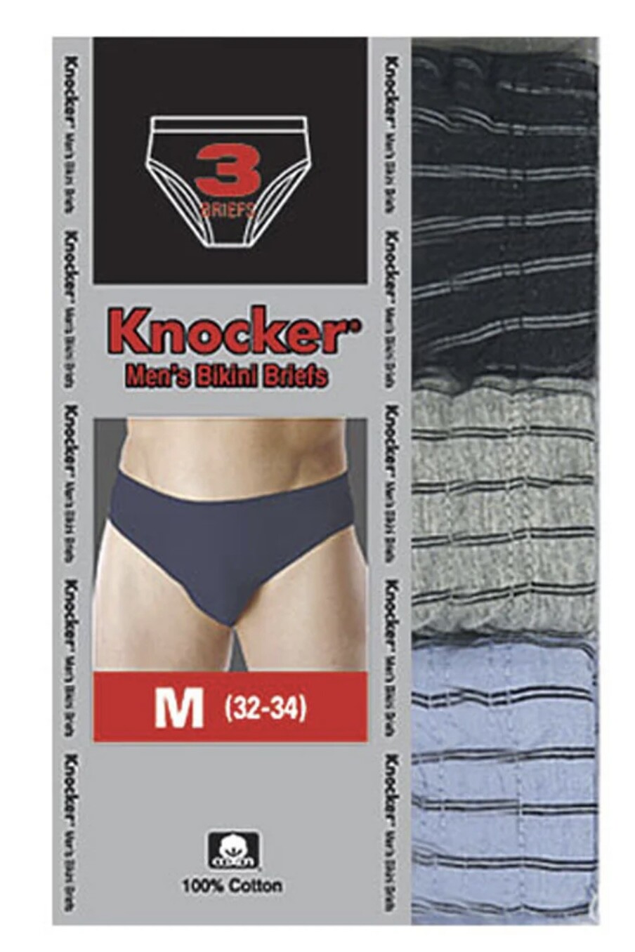 Men’s ULTRA Cotton Knocker Bikini Brief Underwear Assorted Color (6 Pack) Stripe