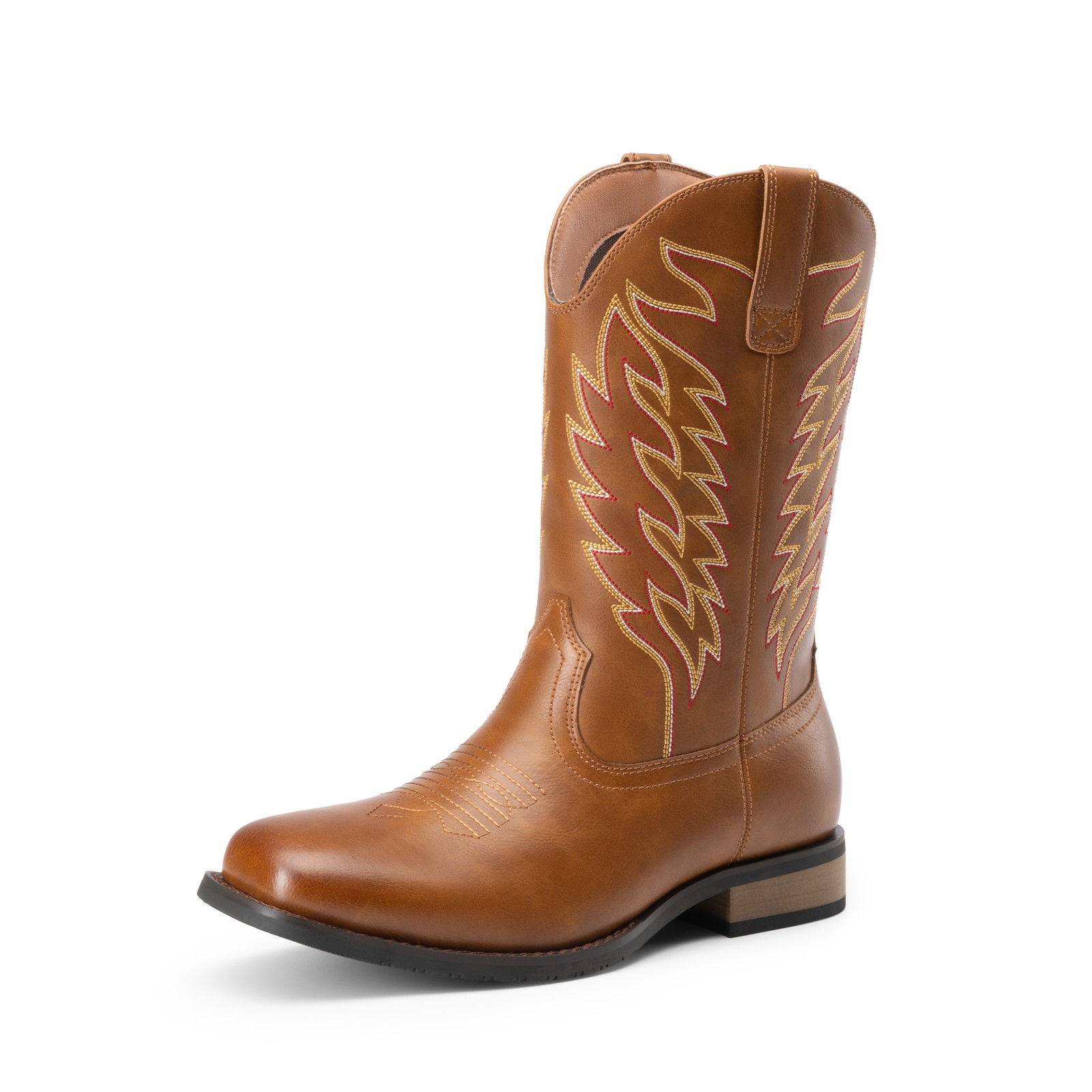 Men’s Cowboy Boots Slip on Western Boots with Chic Embroidered Square Toe Boot