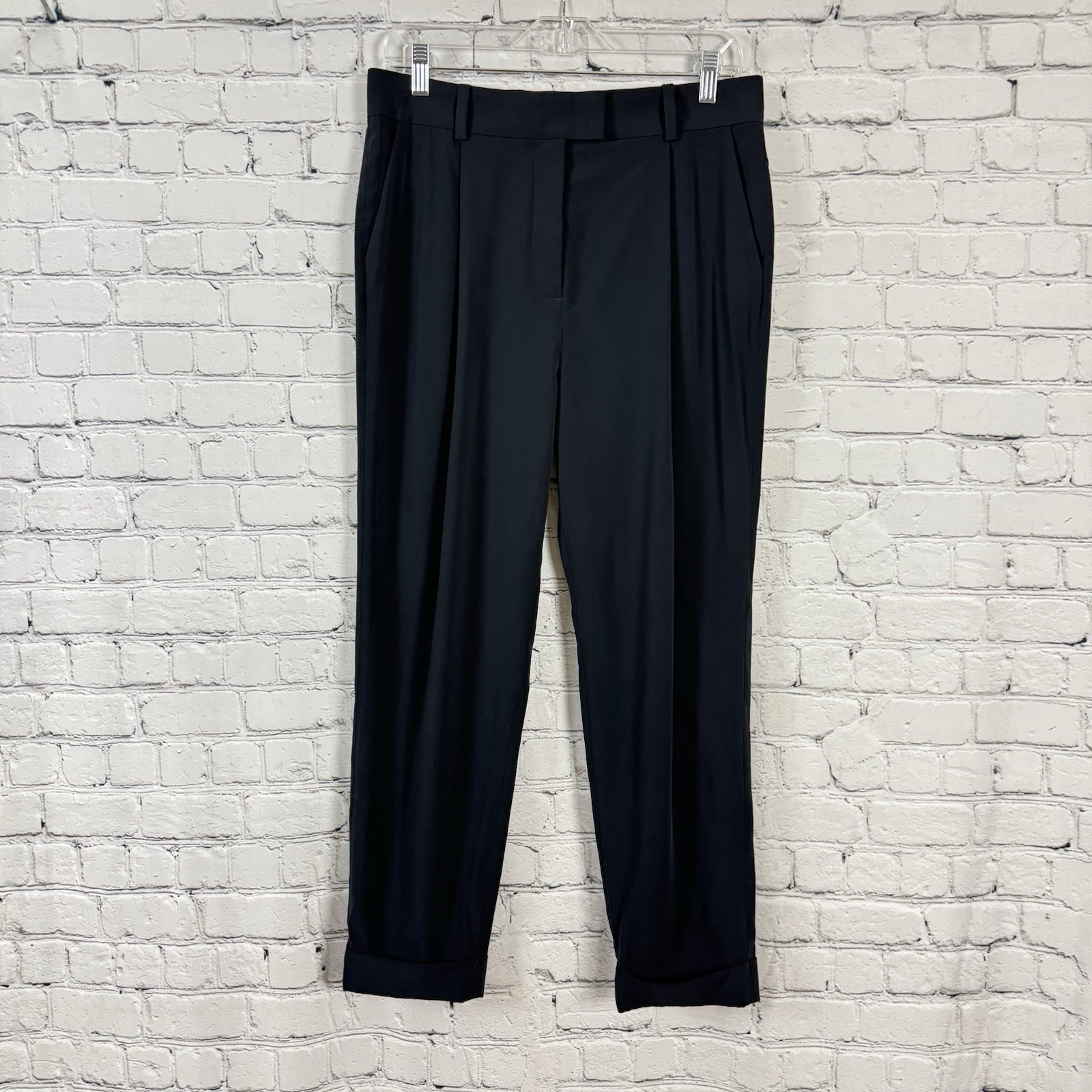 COS Navy Blue Pleated Ankle Pants Women Size 8 Tapered Cropped Cuffed Minimalist