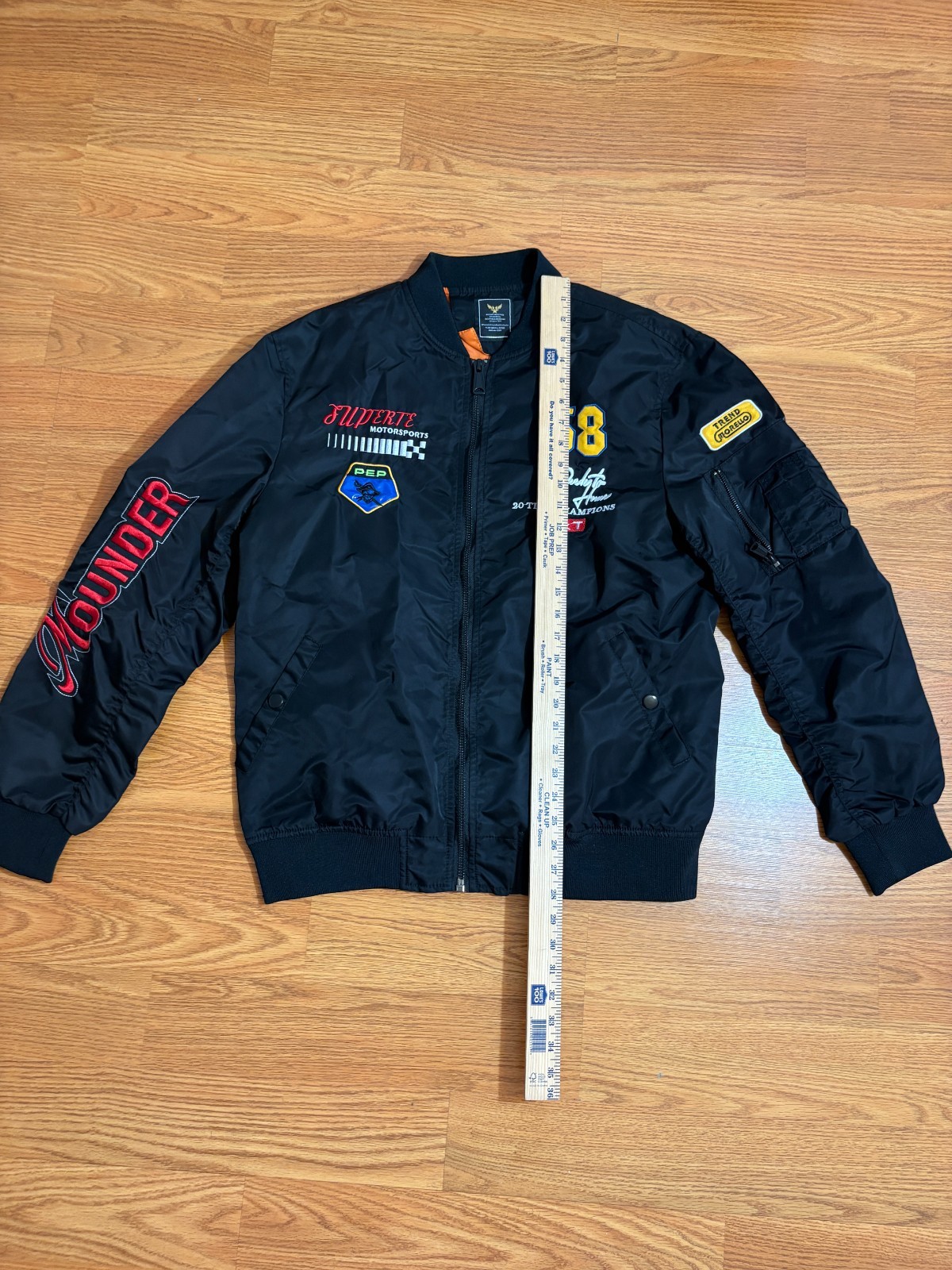 Mens Racing Bomber Jacket Black Embroidered Patches MA-1 Motorsport Zip Large