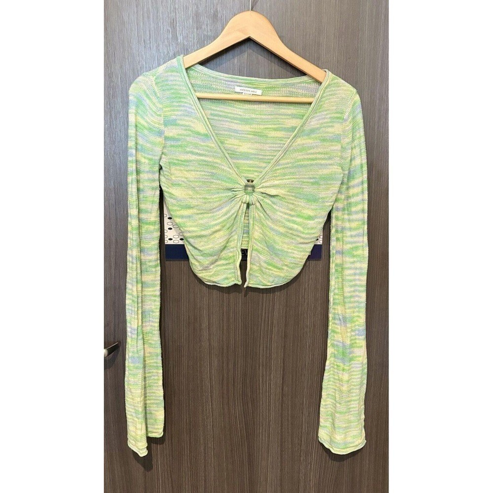 American Eagle Outfitters Cropped Top Women XS Y2K Green Yellow Cotton V-Neck