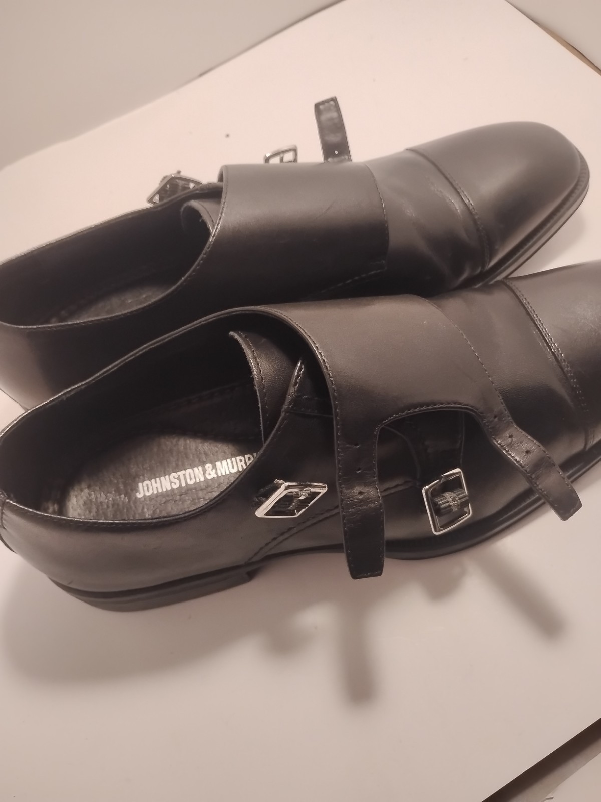 Vintage Birchett Double Monk Straps johnston murphy shoes Black Calfskin 9 1/2