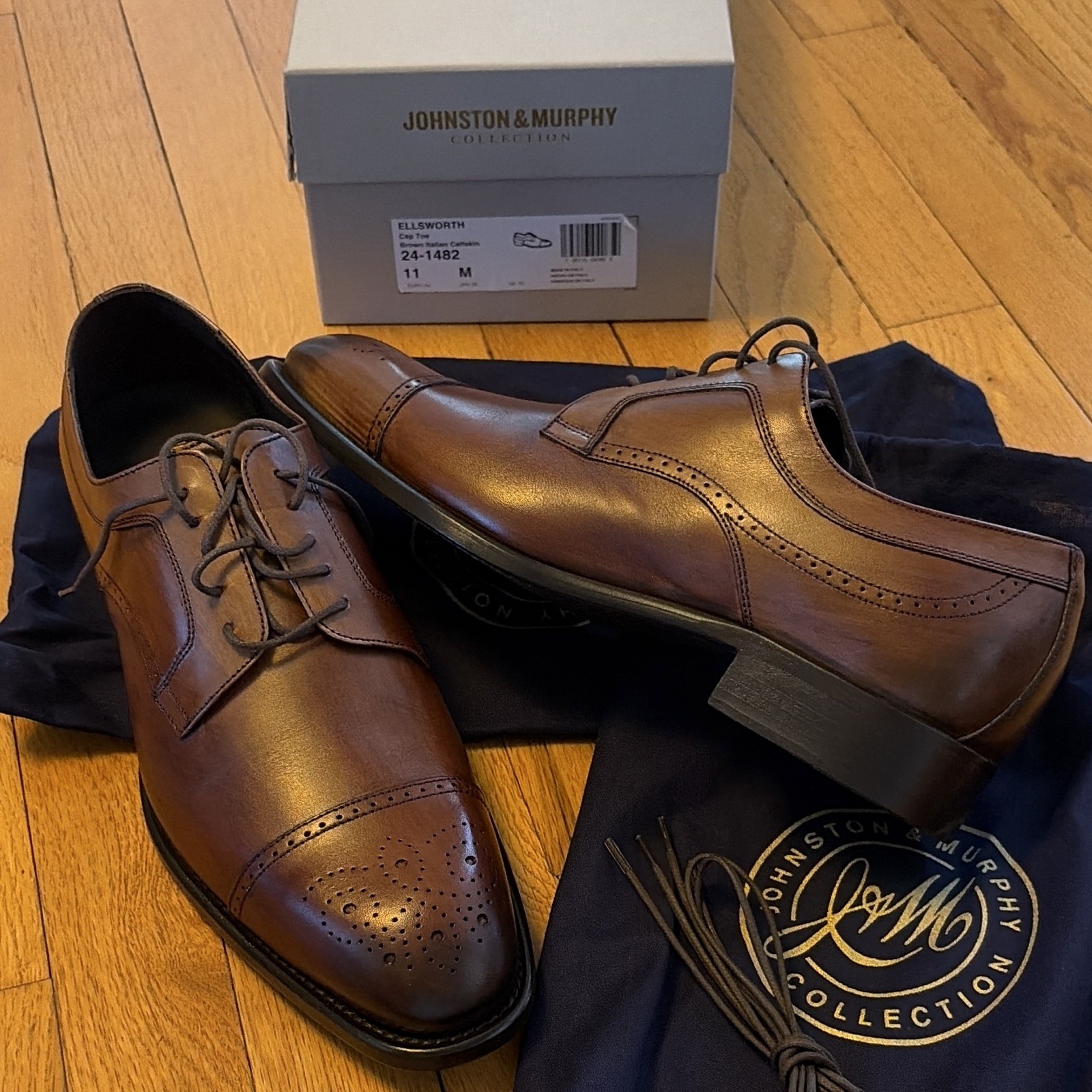 Johnston & Murphy Ellsworth Men’s Brown Leather Cap Toe Oxford Lace-Up 11 M