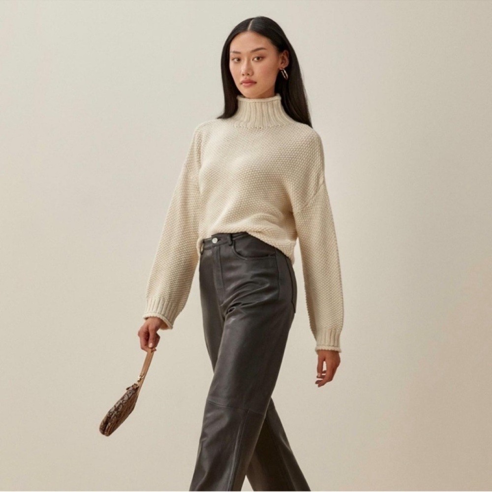 Reformation Poste Baby Alpaca Turtleneck Knit Sweater Cream XS