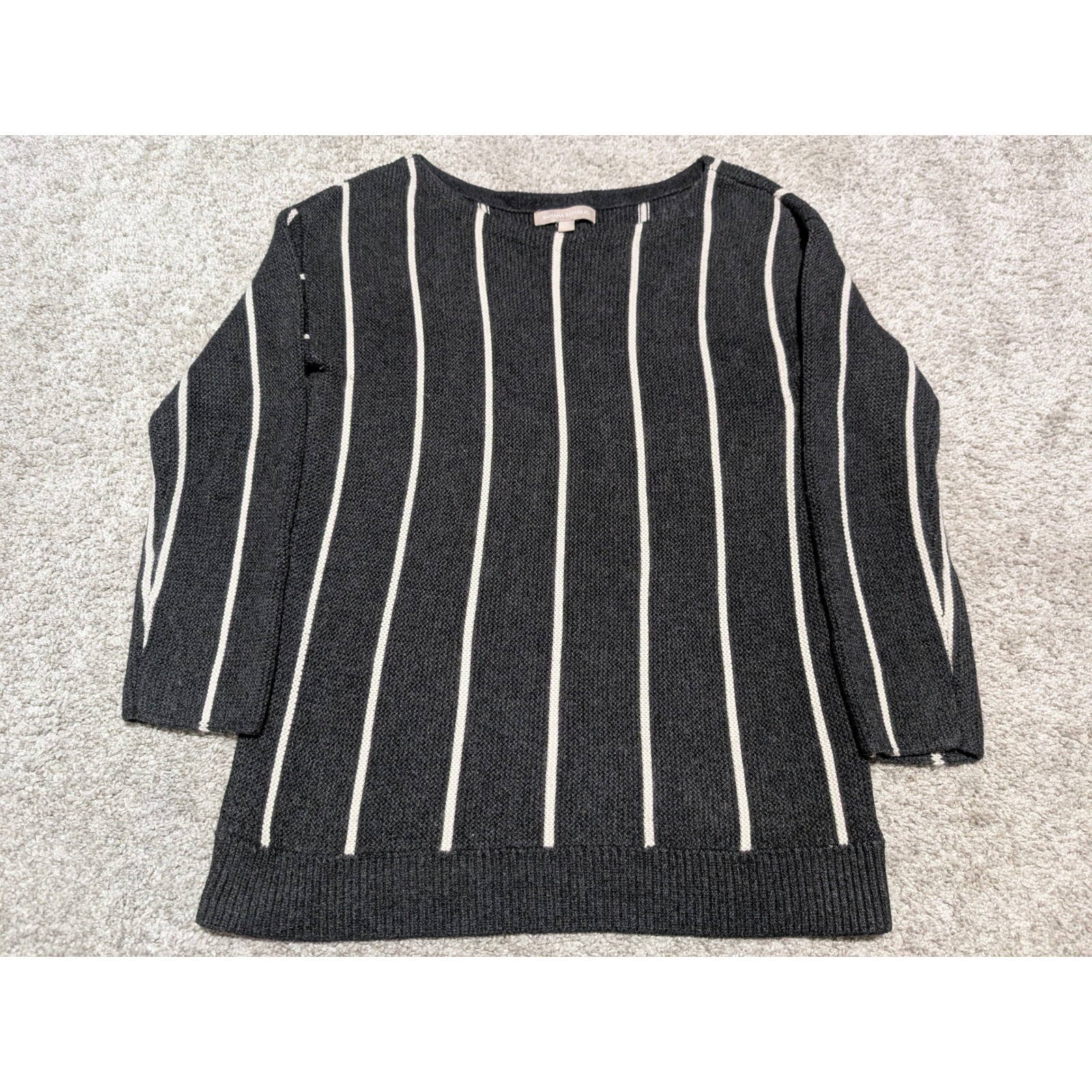 Banana Republic Striped Knit Sweater Top Long Sleeve Wool Blend Charcoal Cream M