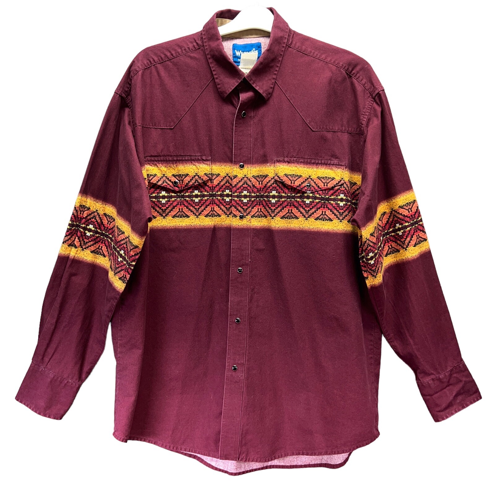 Wrangler Aztec Western Southwestern Cowboy Cut Rodeo Pearl Snap Shirt Mens L/ XL