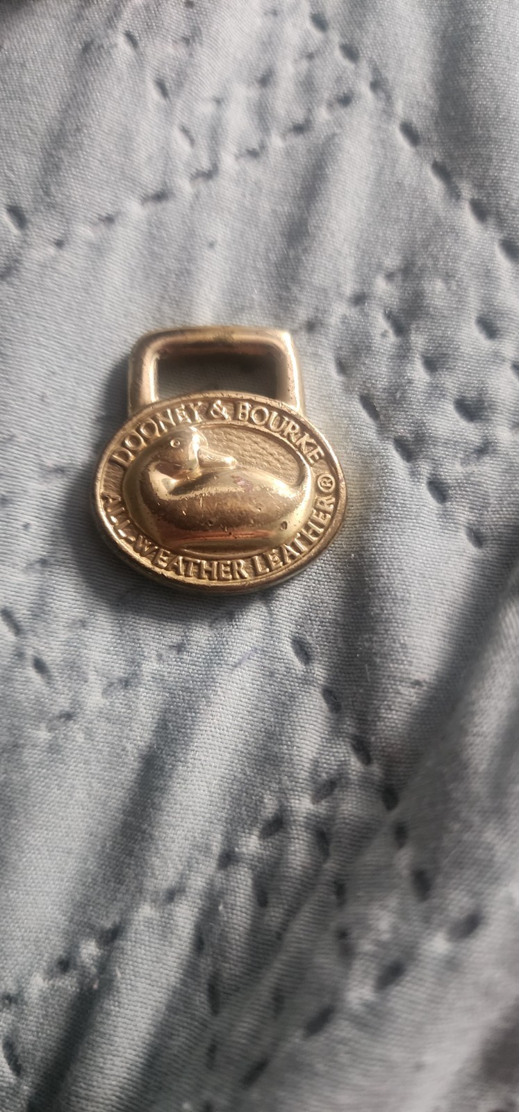 Vtg Gold Tone Dooney & Bourkey All Weather Leather bag pendant Heavy Keytag Fob