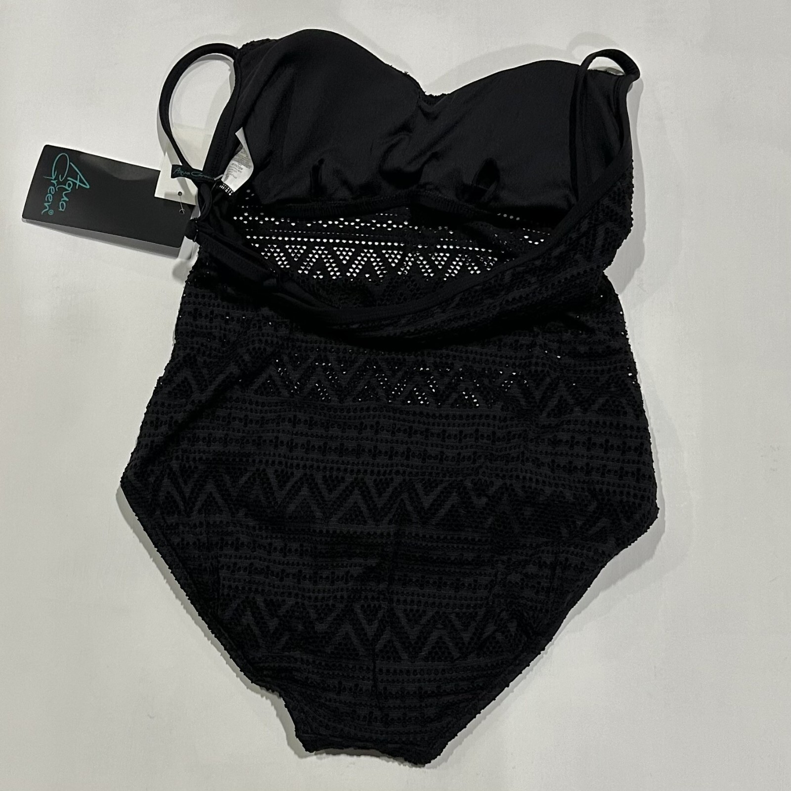 Aqua Green – Women’s Crochet One Piece Swimsuit – Black – Medium – NWT