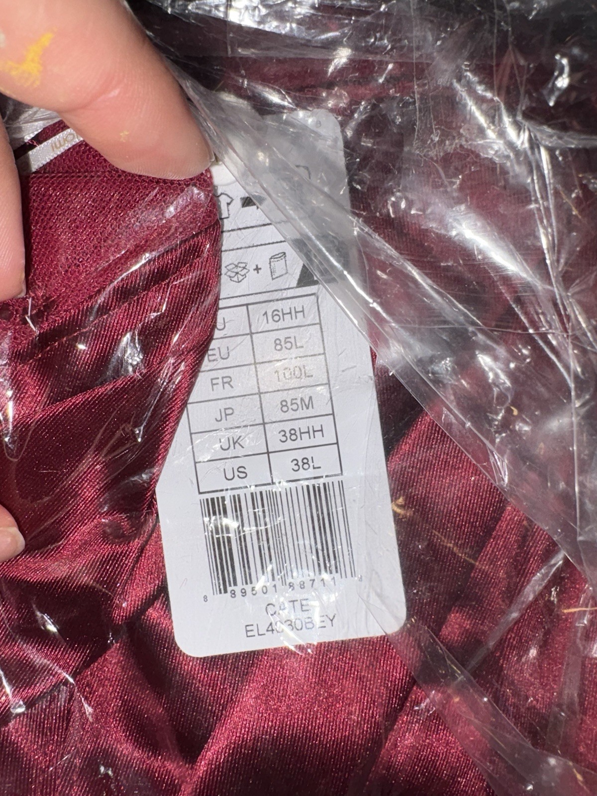 Elomi Cate Underwired Full Coverage Bra 38L Burgundy Mesh Semi-Sheer EL4030BEY