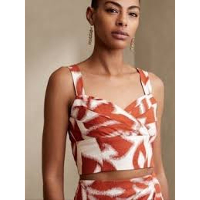 Banana Republic Crop Top Orange White Ikat Print Linen Blend Size 8