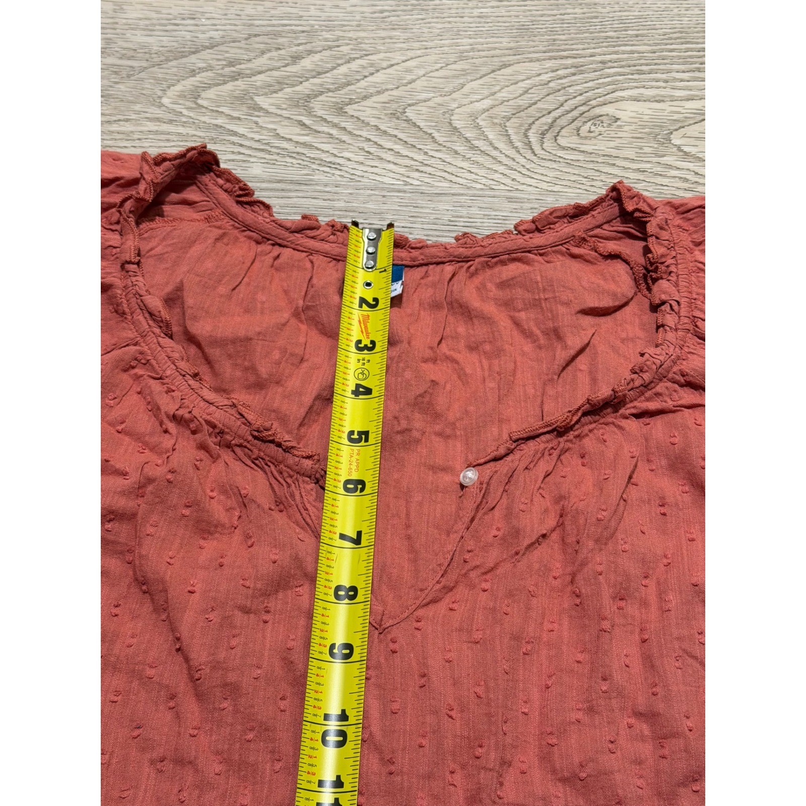 Old Navy Terracotta Rust Clip Dot Ruffle V-Neck Blouse Top 2X Short Sleeve