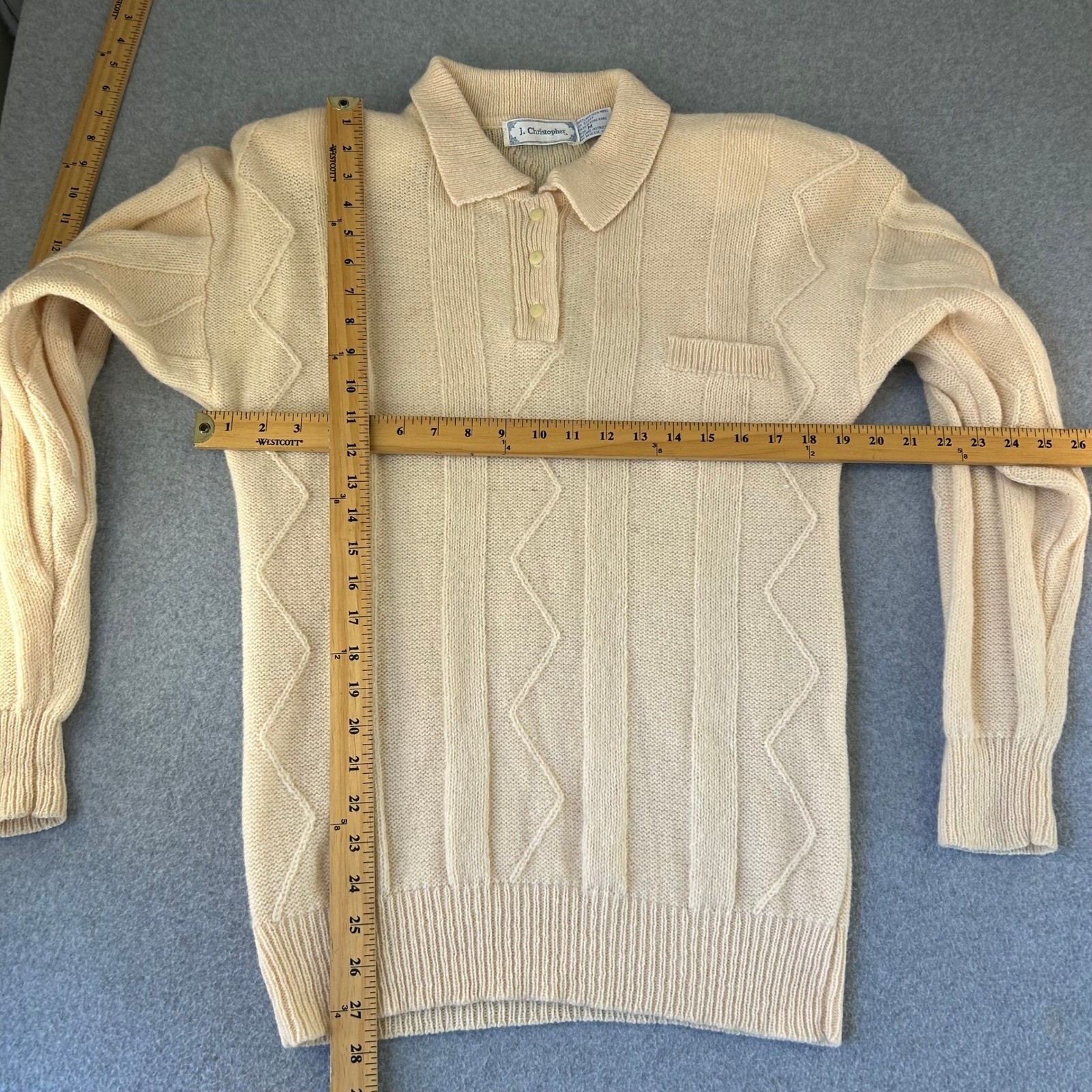 Vintage J. Christopher Medium Collared Sweater Wool Knit Cream Ivory