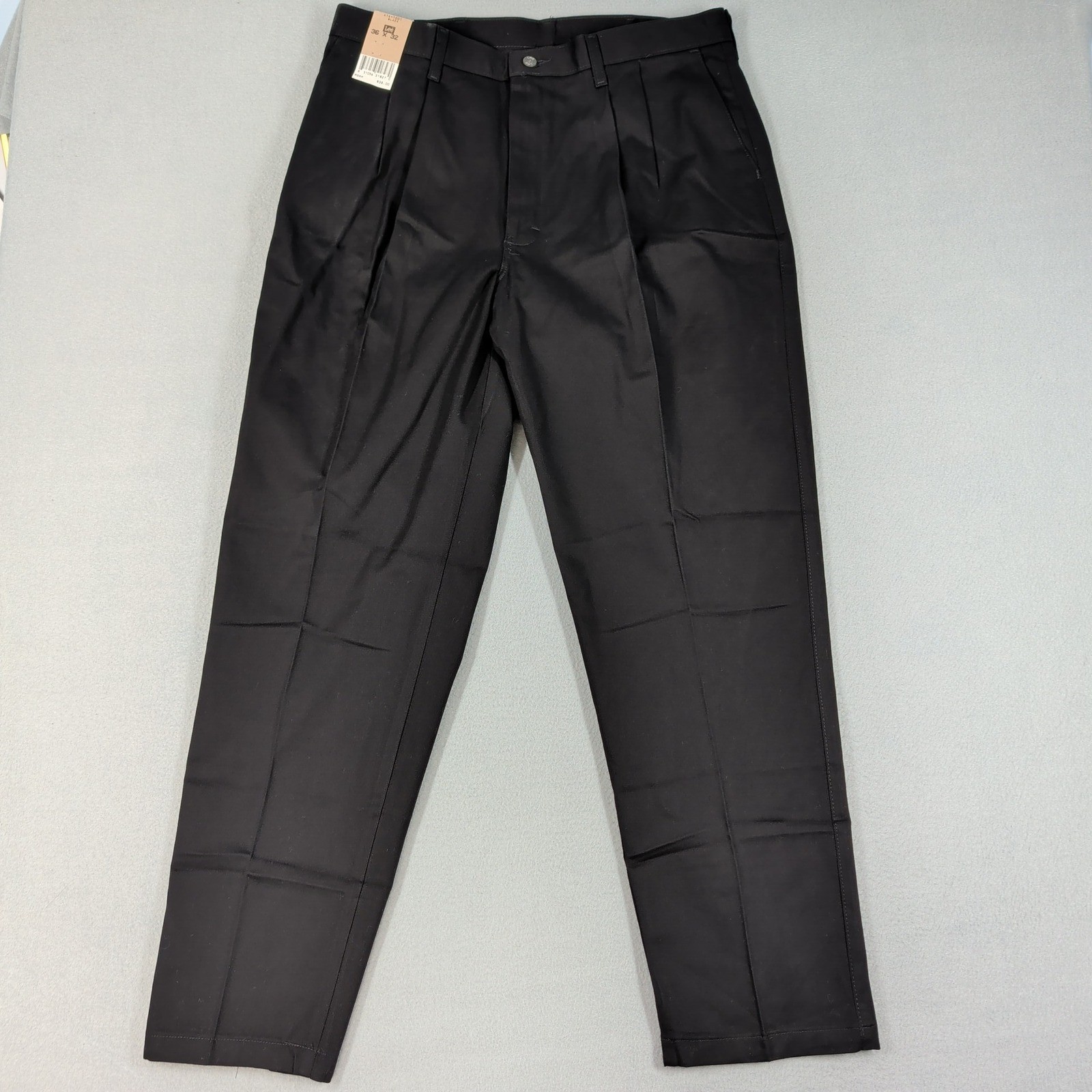 Lee Pants Mens 36×32 Black Double Pleat Relaxed Fit Tapered Leg