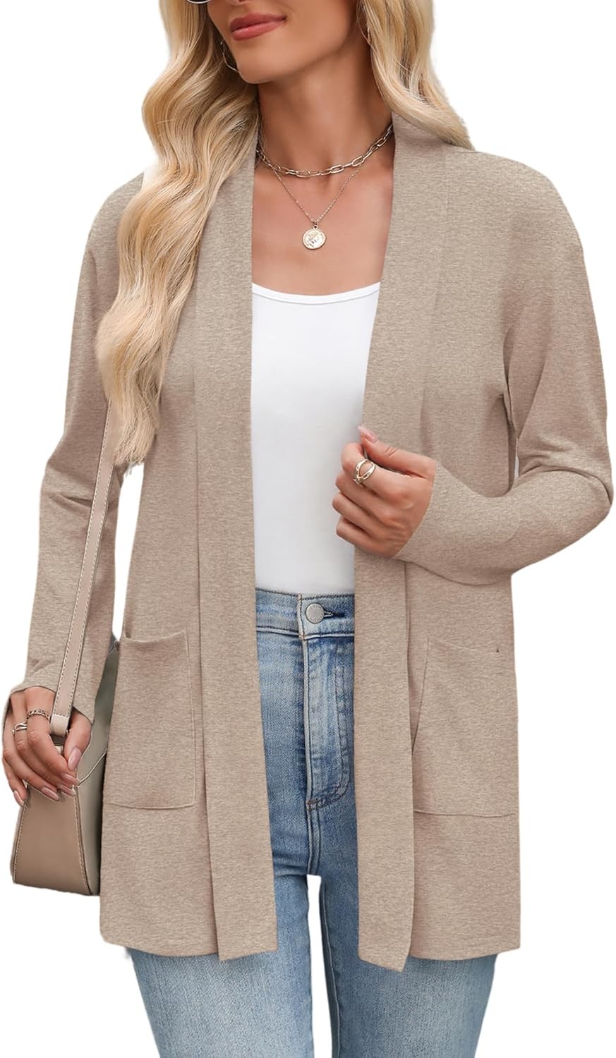 Women’s Lightweight Open Front Cardigan Sweater Casual Loose Knit with Pockets
