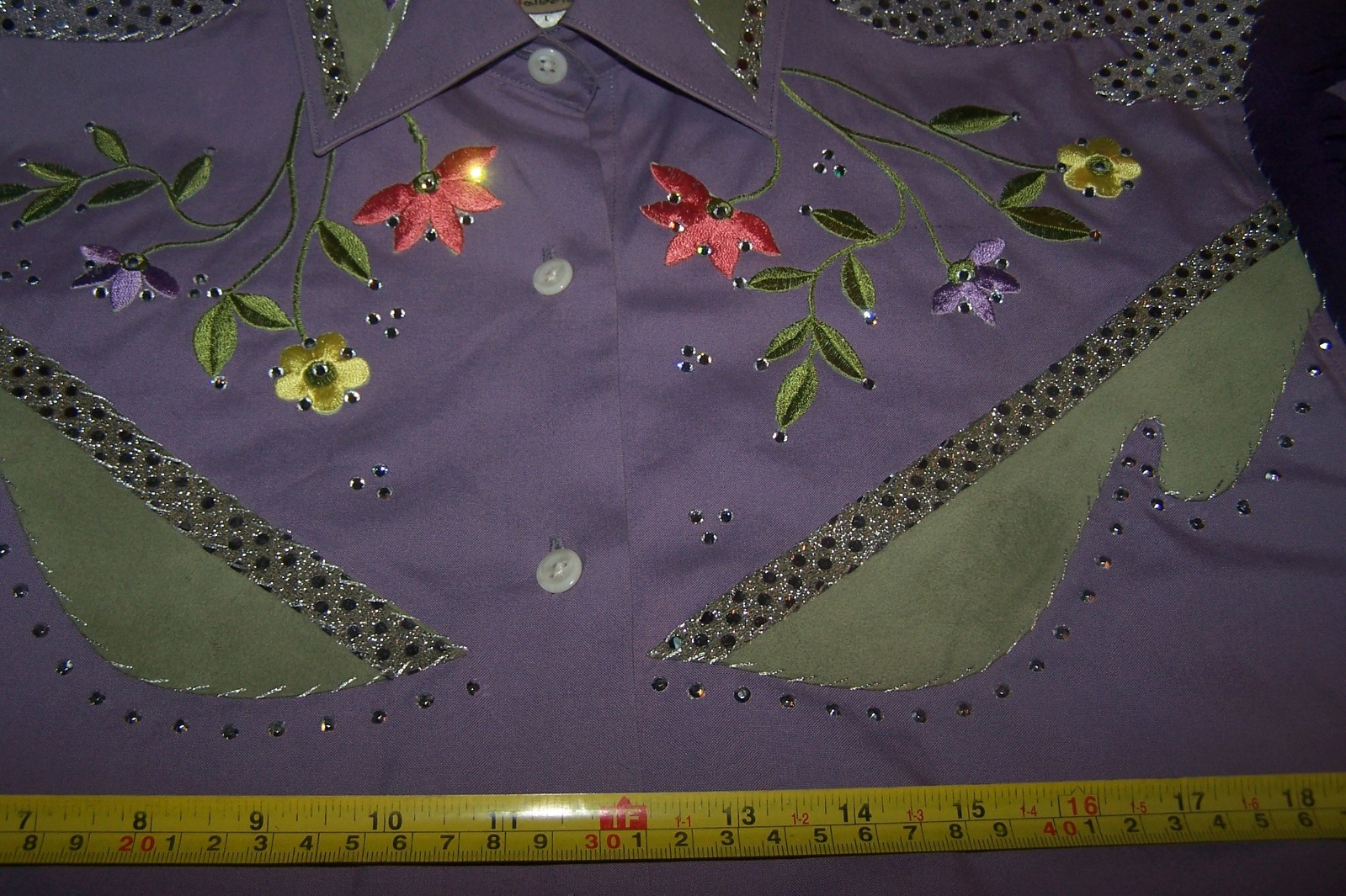 XL Western Custom Embroidered Fringe Rhinestone Cowgirl Boot Rodeo Queen Blouse