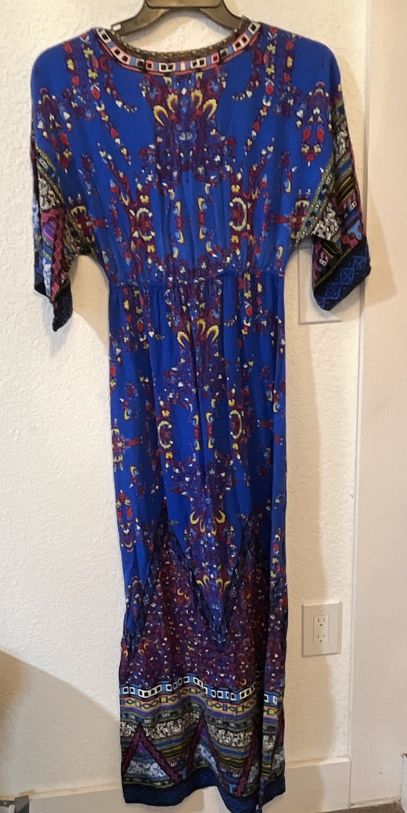 Flying Tomato Paisley Blue/Multicolor V-Neck Kimono Sleeve Maxi Dress M