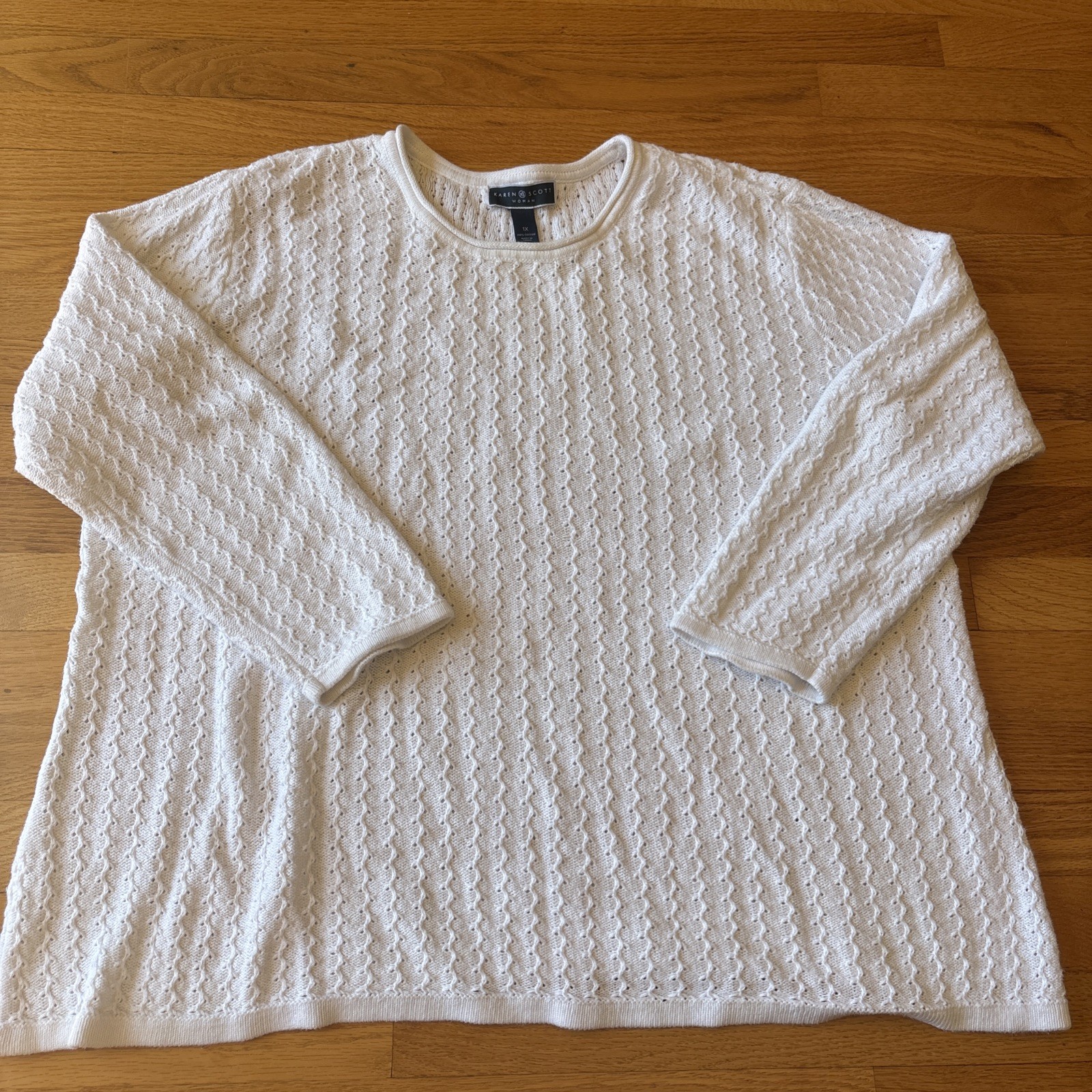 Karen Scott White Pleated Blouse Scoop Neck 1X