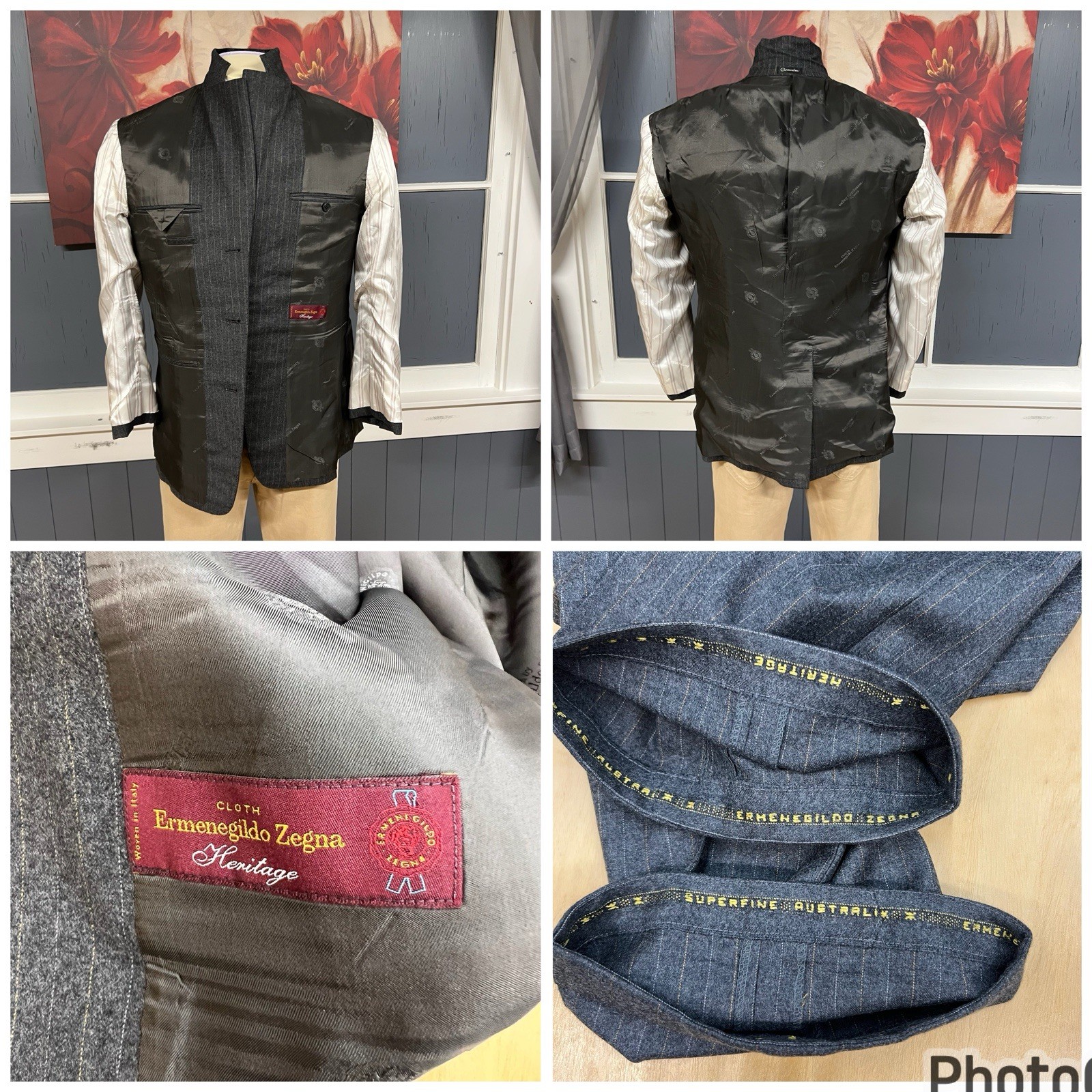 Custom Ermenegildo Zegna Suit 40S Short Cuffed Pleated 32×30 Gray/Orange Flannel