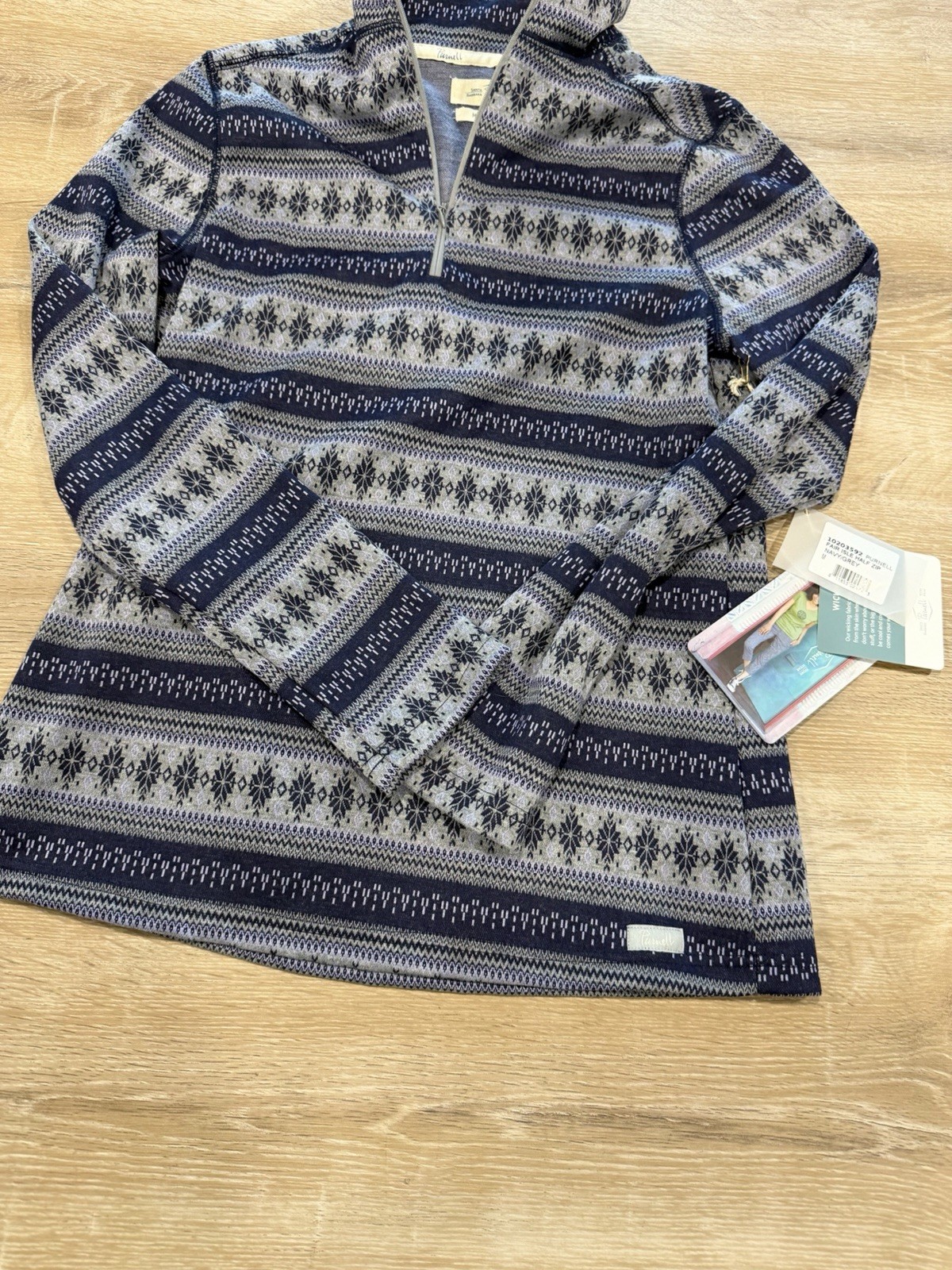 Purnell NEW Santa Barbara Fair Isle Navy Gray 1/2 Zip NWT Wool Wicking