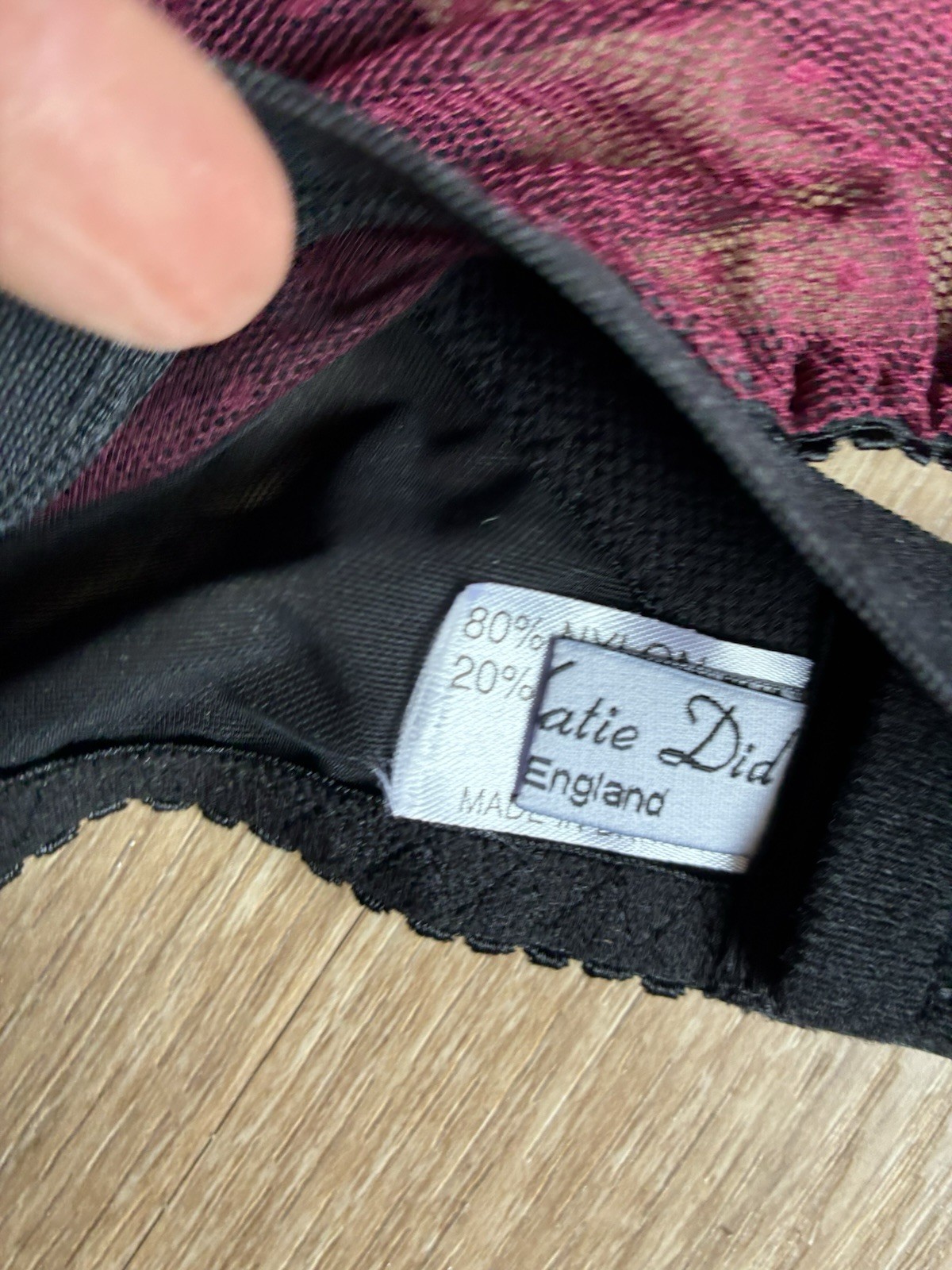 WHAT KATIE DID BERRY RED Black DOT MESH LACE BRA RETRO VINTAGE 40 c NEW