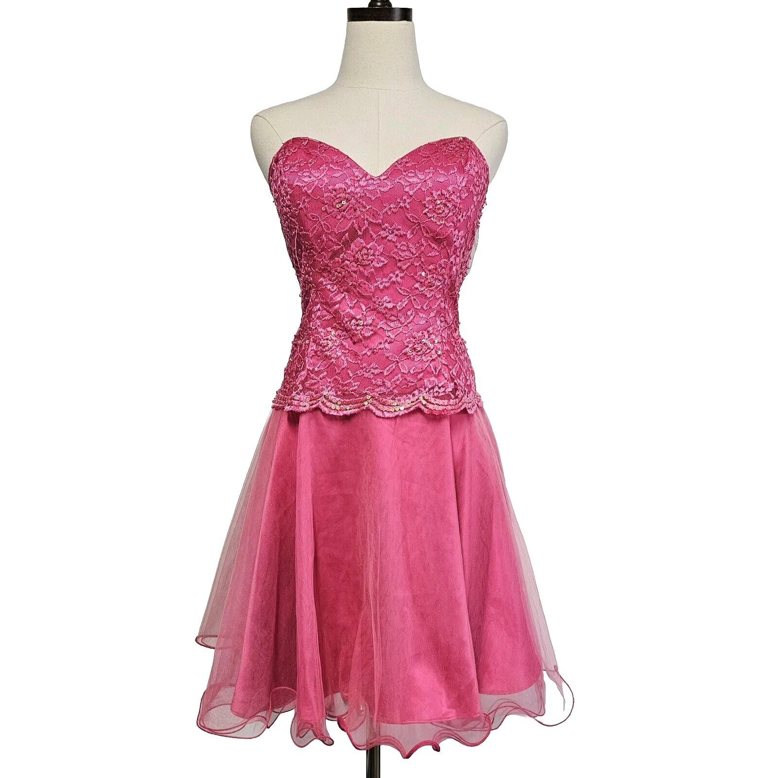 Narianna Cute Pink Large Sequin Tulle Overlay Party Cocktail Prom Short Dress
