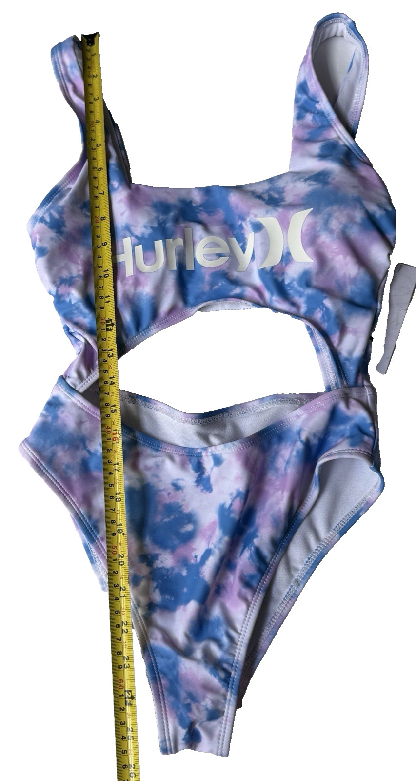 Hurley Women’s One Piece Swimsuit Tie-Dye Blue Purple White Cutout Size S NWT