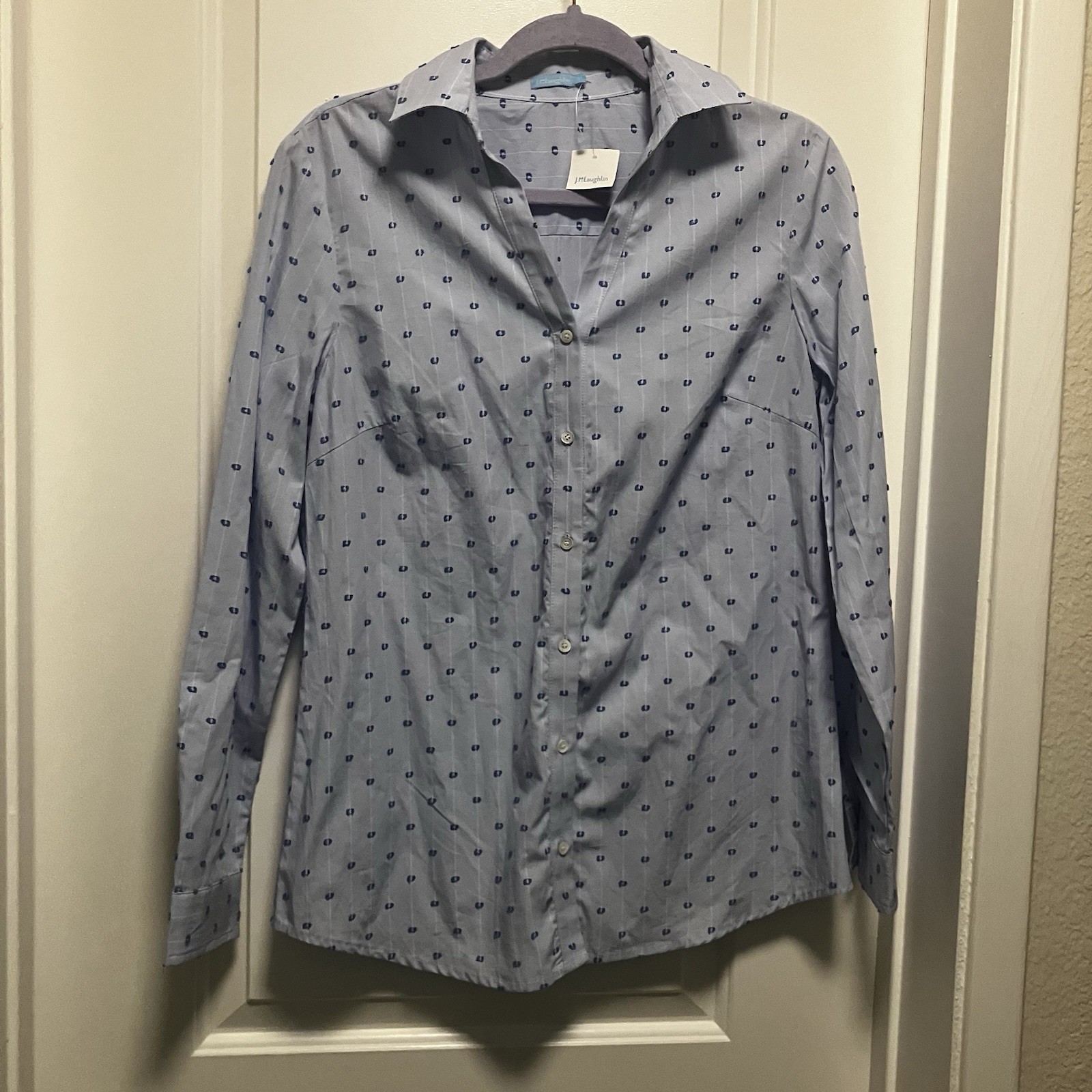 j mclaughlin Size S Fawn French Blue Swiss Button Up Collared Blouse New!
