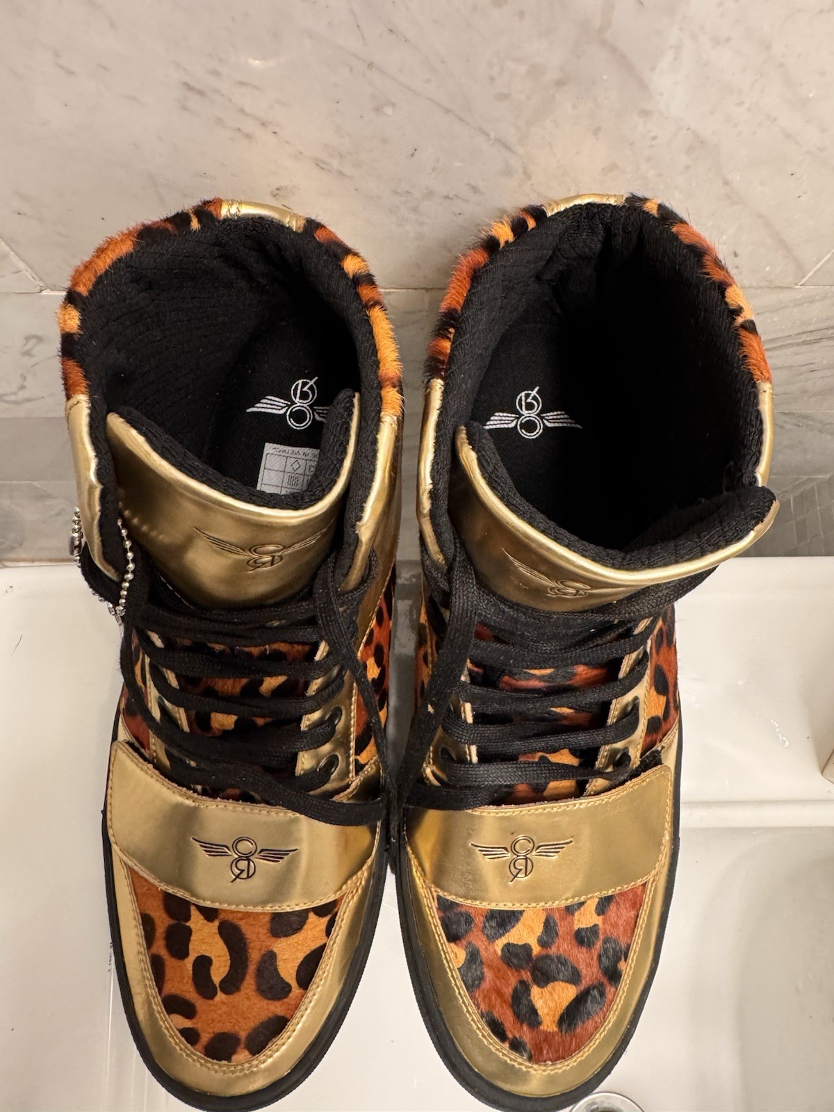 Creative Recreation Cesario men’s Hi Top sneakers Gold Leather Animal Print 10 M
