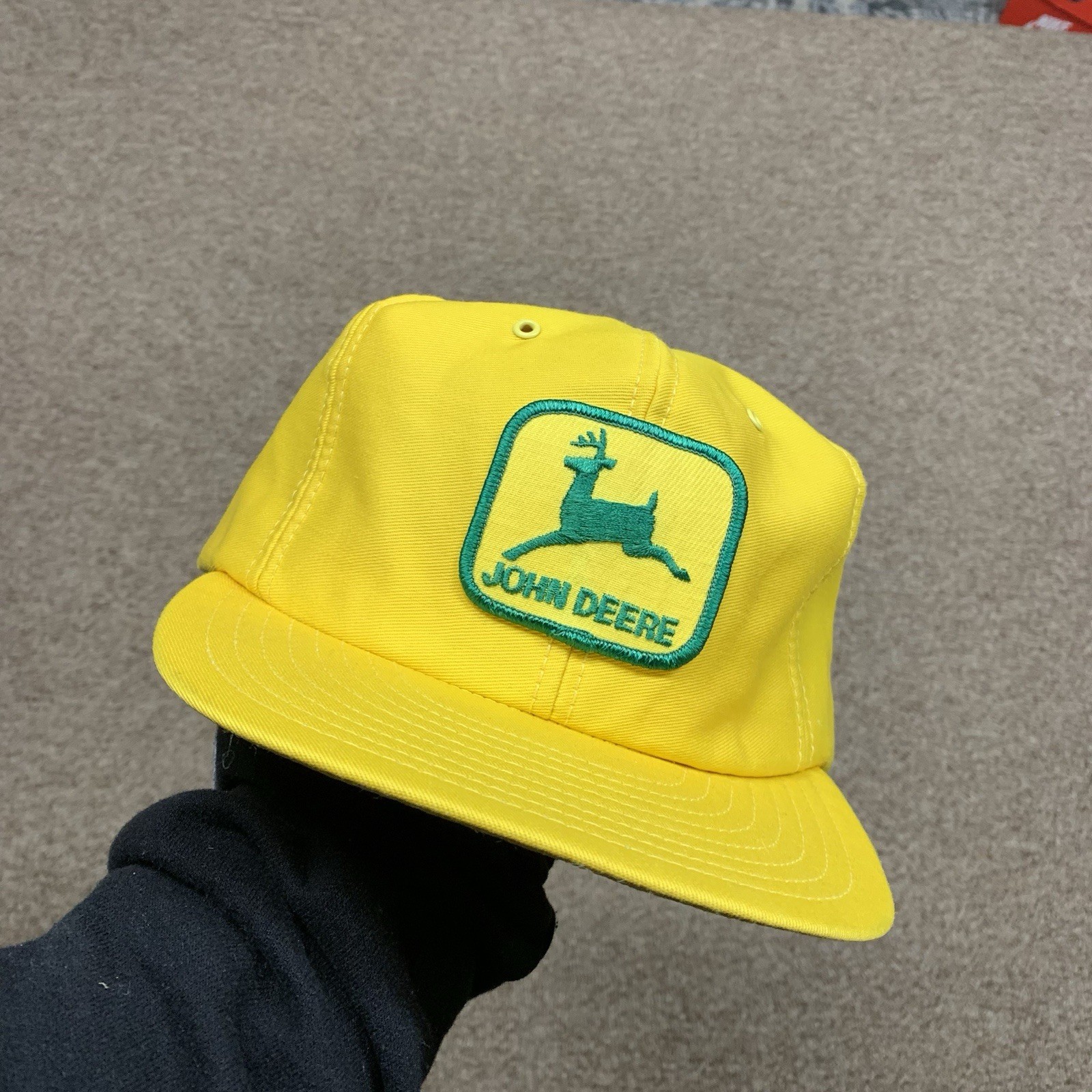 Vintage John Deere Patch Hat Cap Yellow Made In USA Louisville Mfg Co Snapback