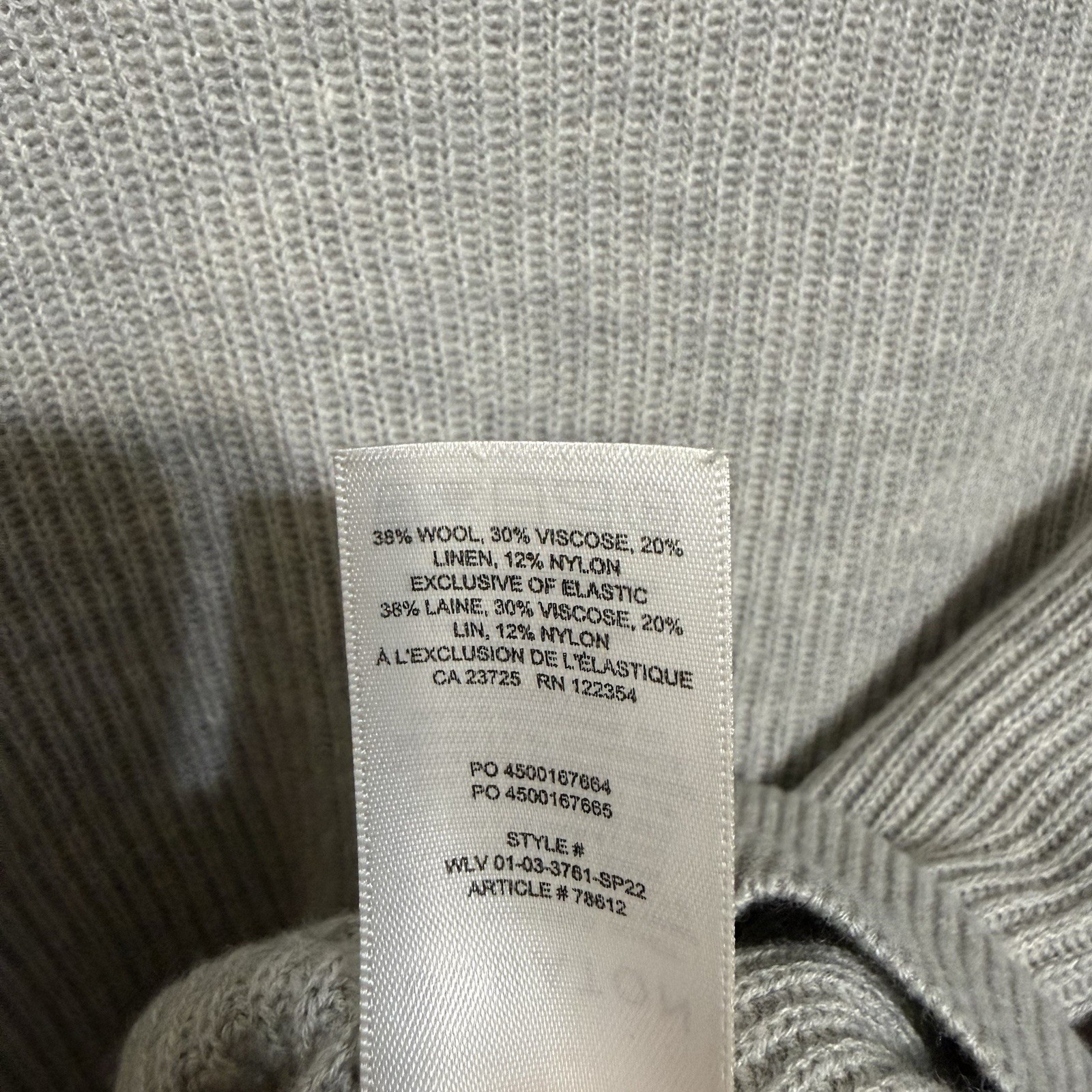 Babaton Women’s Ribbed Knit Pullover Sweater Wool Viscose Linen Nylon Gray S