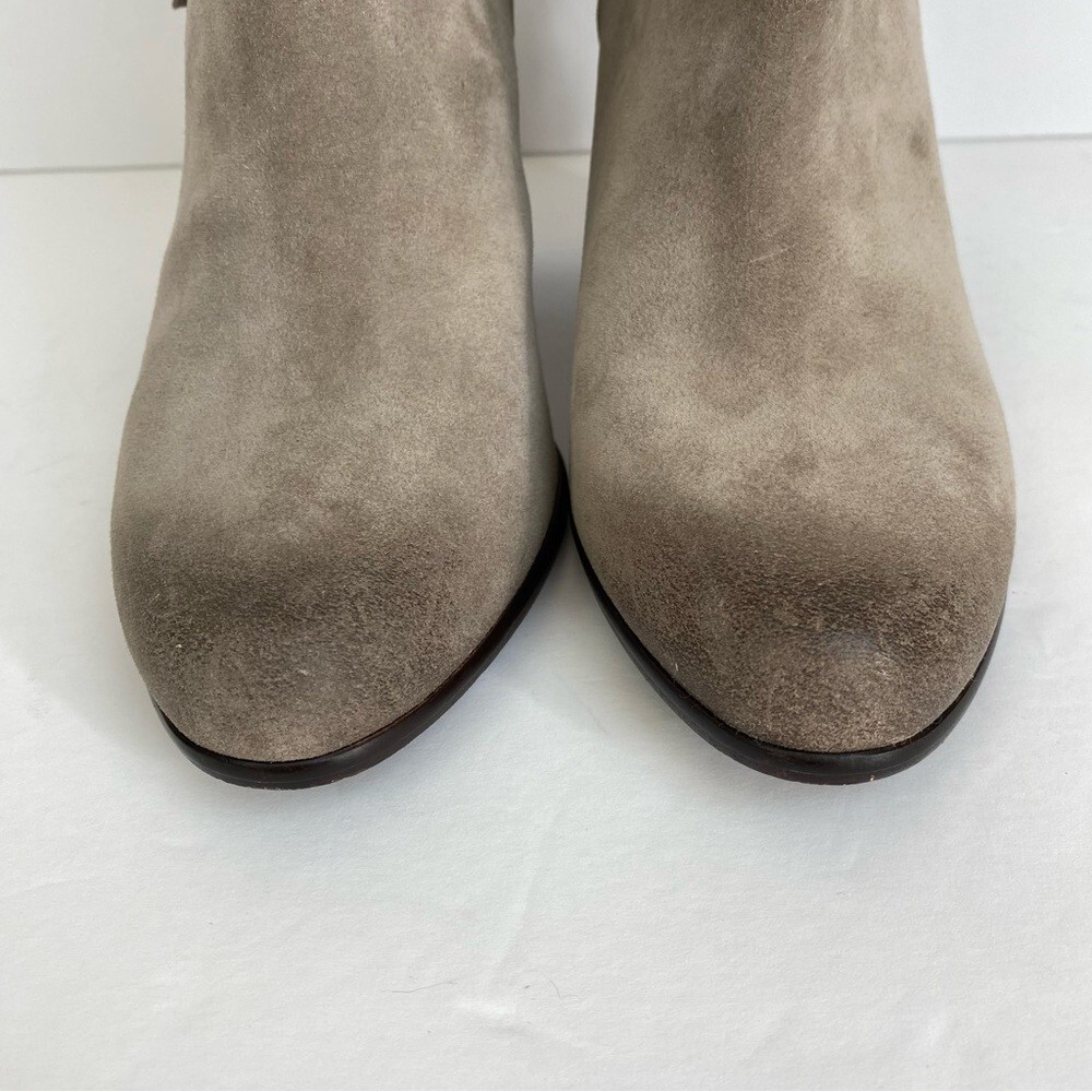 ASH Stone Suede Leather QUICK Pull On Fringe Stacked Heel Boots EU 38