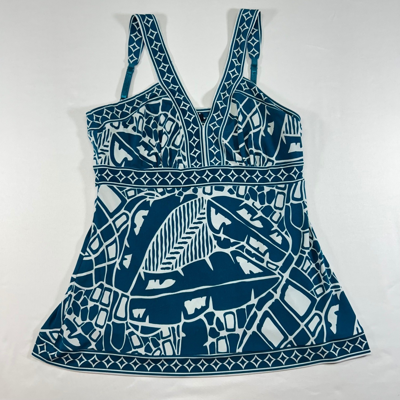 Banana Republic Womens Teal White Geometric Abstract Print Camisole Top Size M