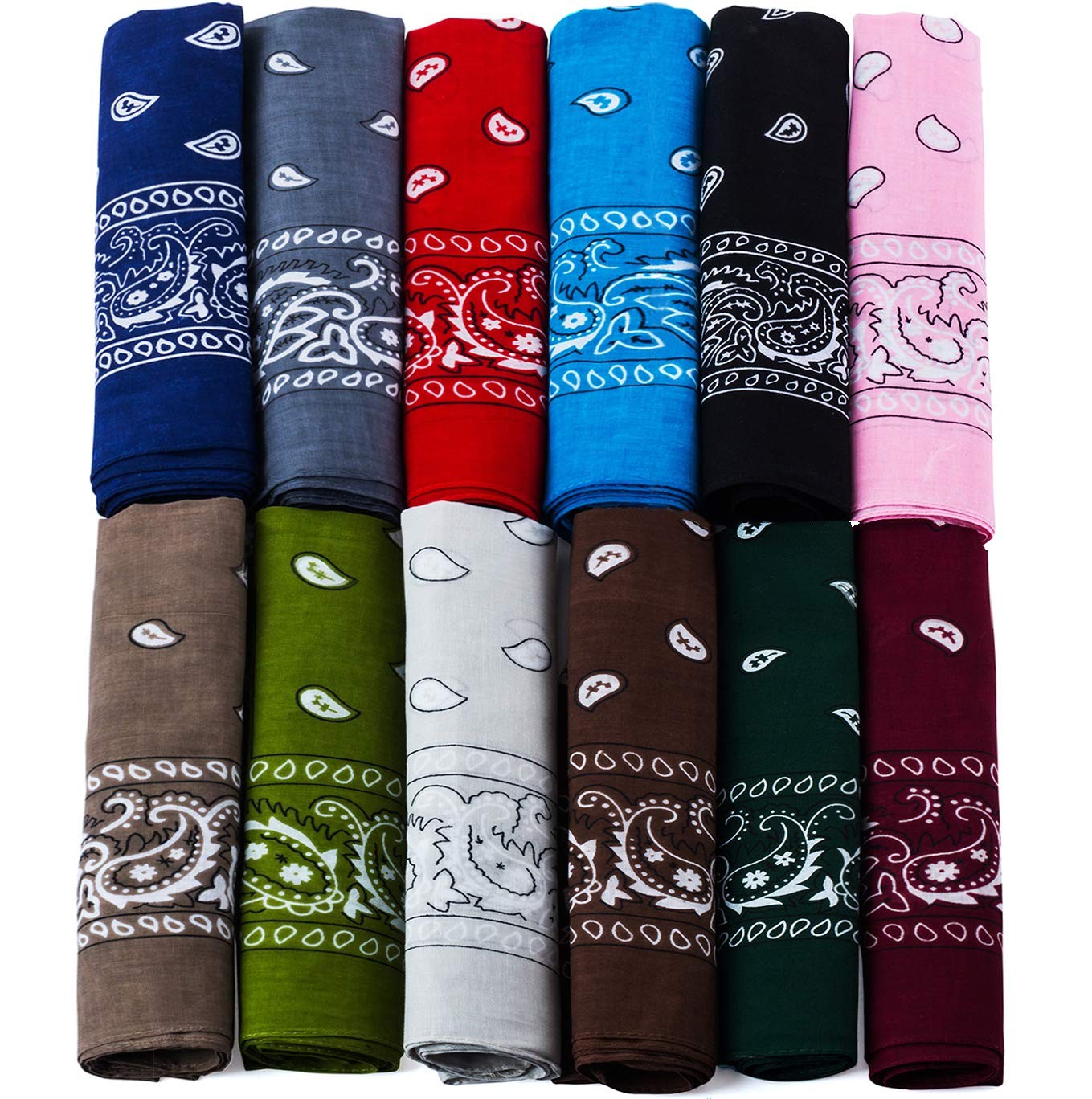 Paisley Bandannas – Assorted Color Bandanas – Bulk Bandana 12 Pack – 22 x 22