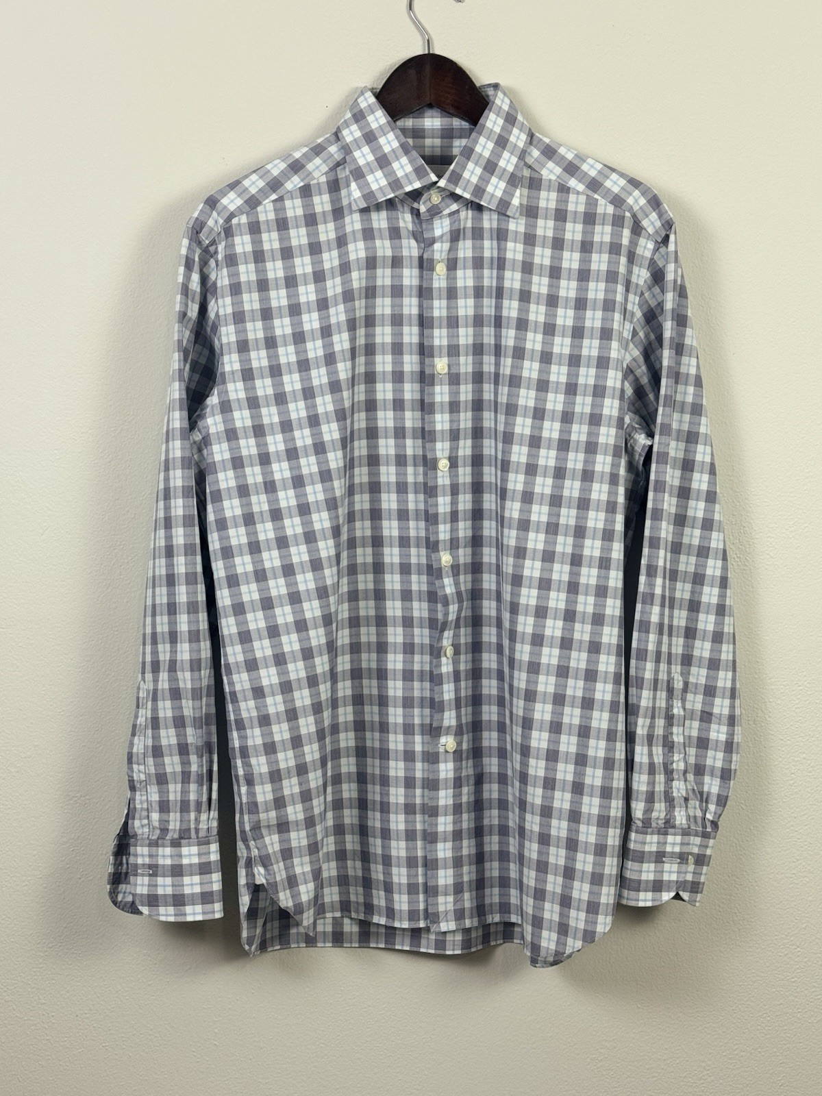 Ermenegildo Zegna Dress Shirt Mens 41 16 Regular Fit Excellent Cotton Plaid