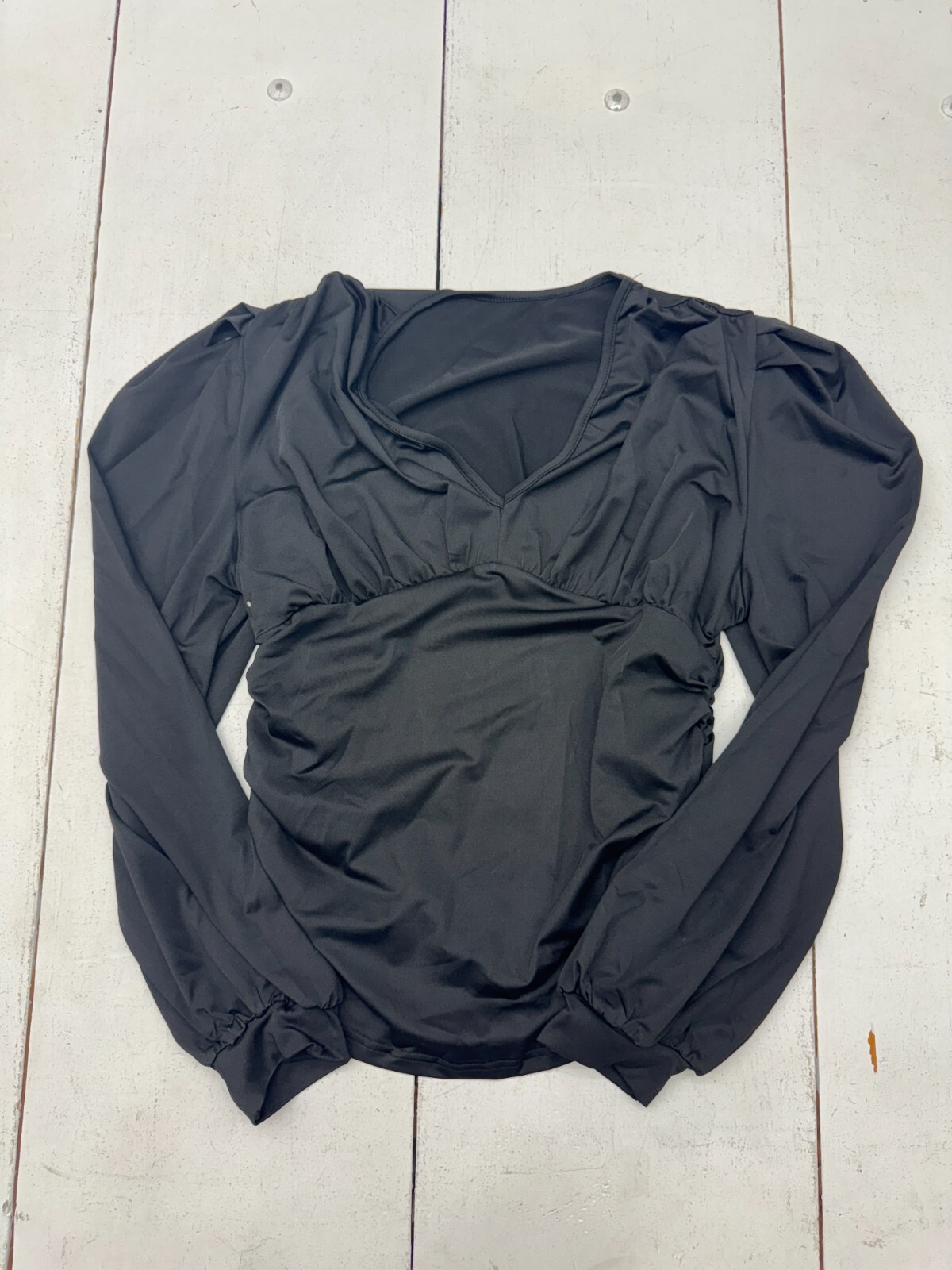Shein Black Side Scrunch Long Sleeve Shirt Womens Size XL