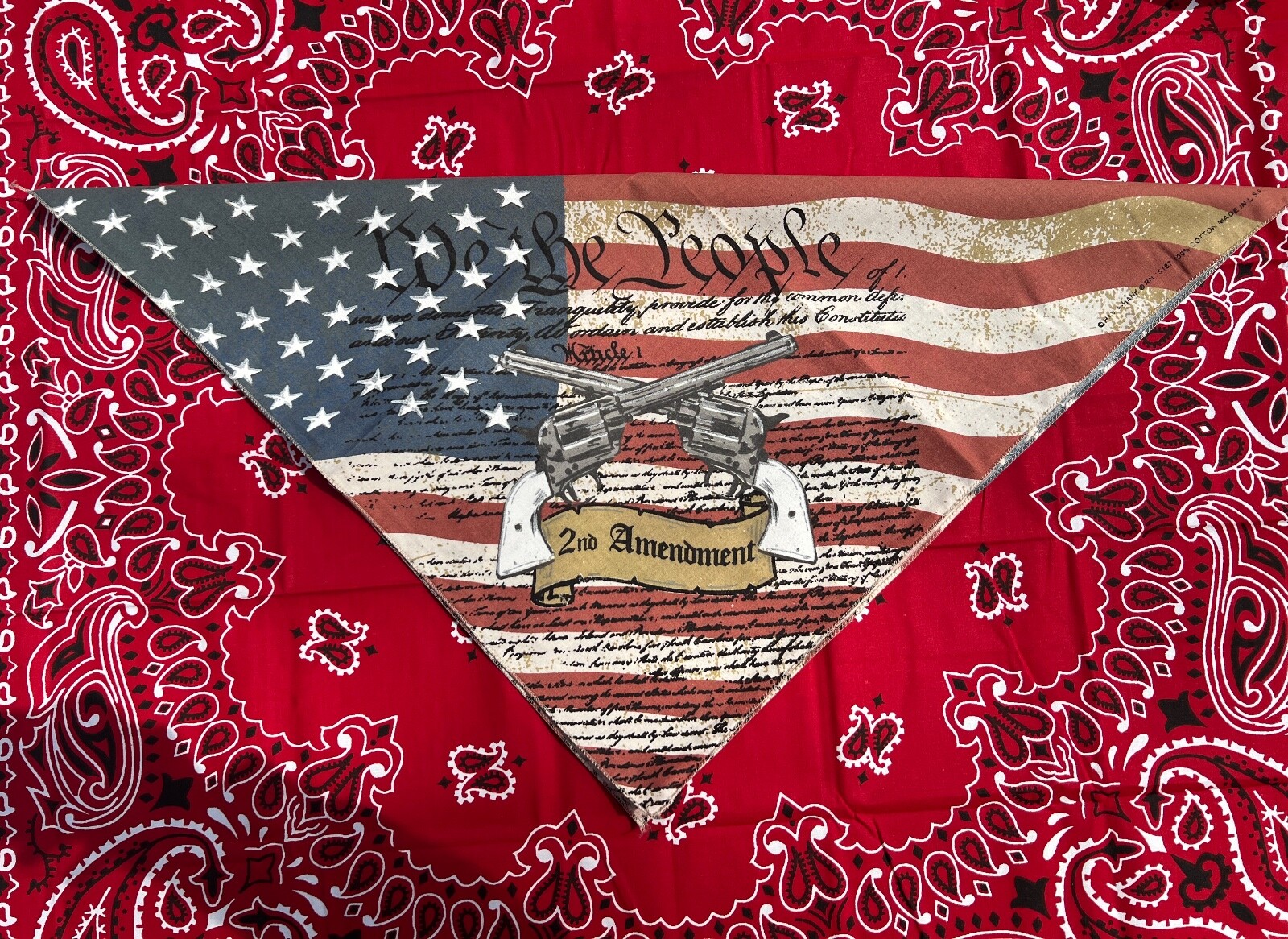 2nd Amendment 22x22in Bandanna USA MADE! Single Side Print 100% Cotton