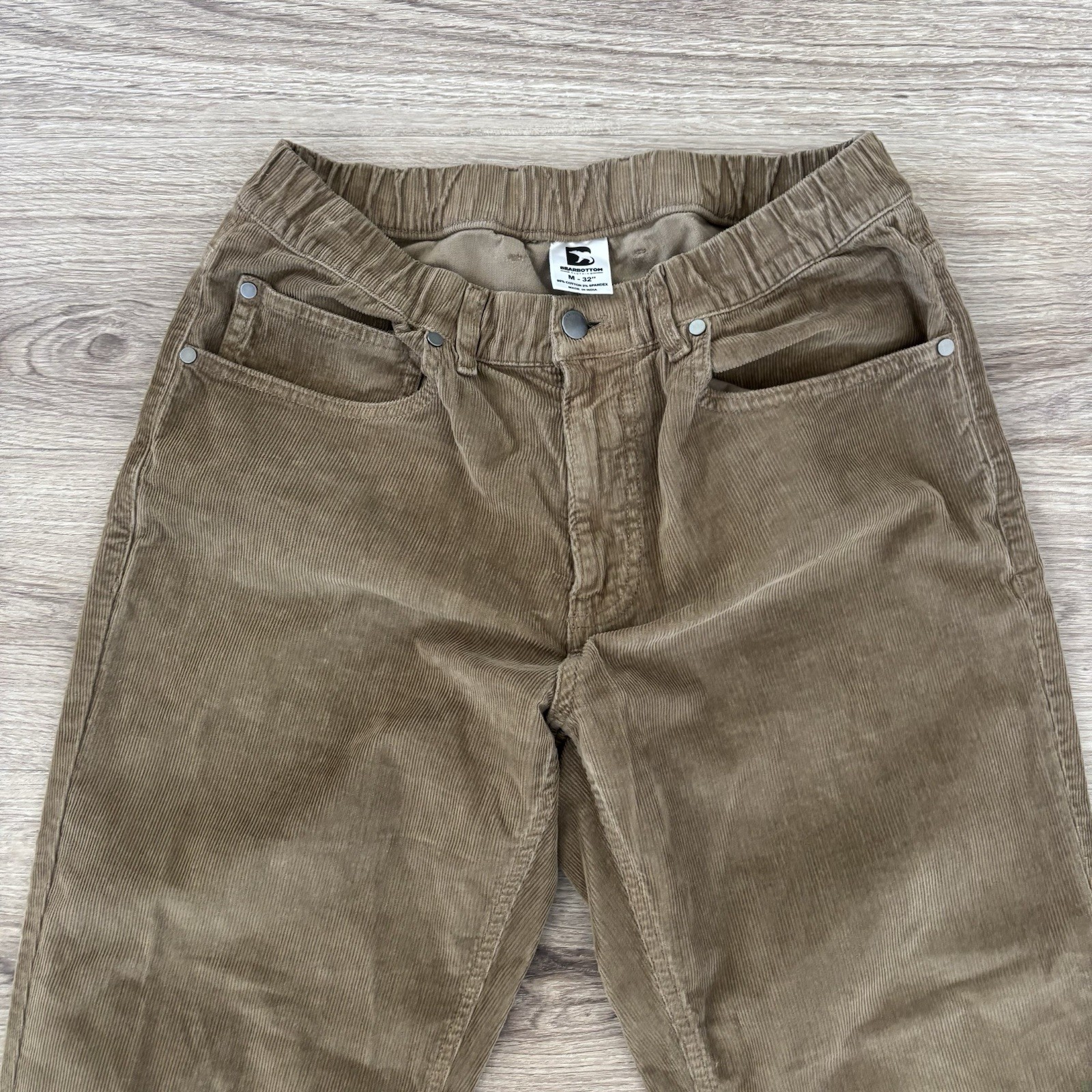 Bearbottom Brown Corduroy Stretch Tag M 32” 32×30 Elastic Waist Outdoor Pants