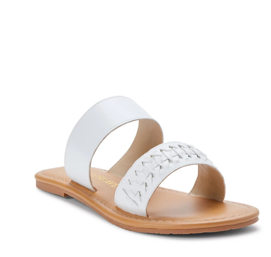 New Melrose Ave Flat Slide Sandal Women Brown Two Strap Open Leather Size 9.5