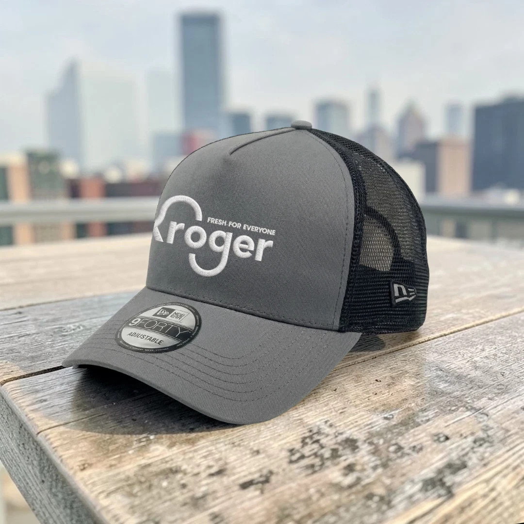 Kroger Logo Embroidered Trucker Hat Gray Black Mesh Back Adjustable Cap