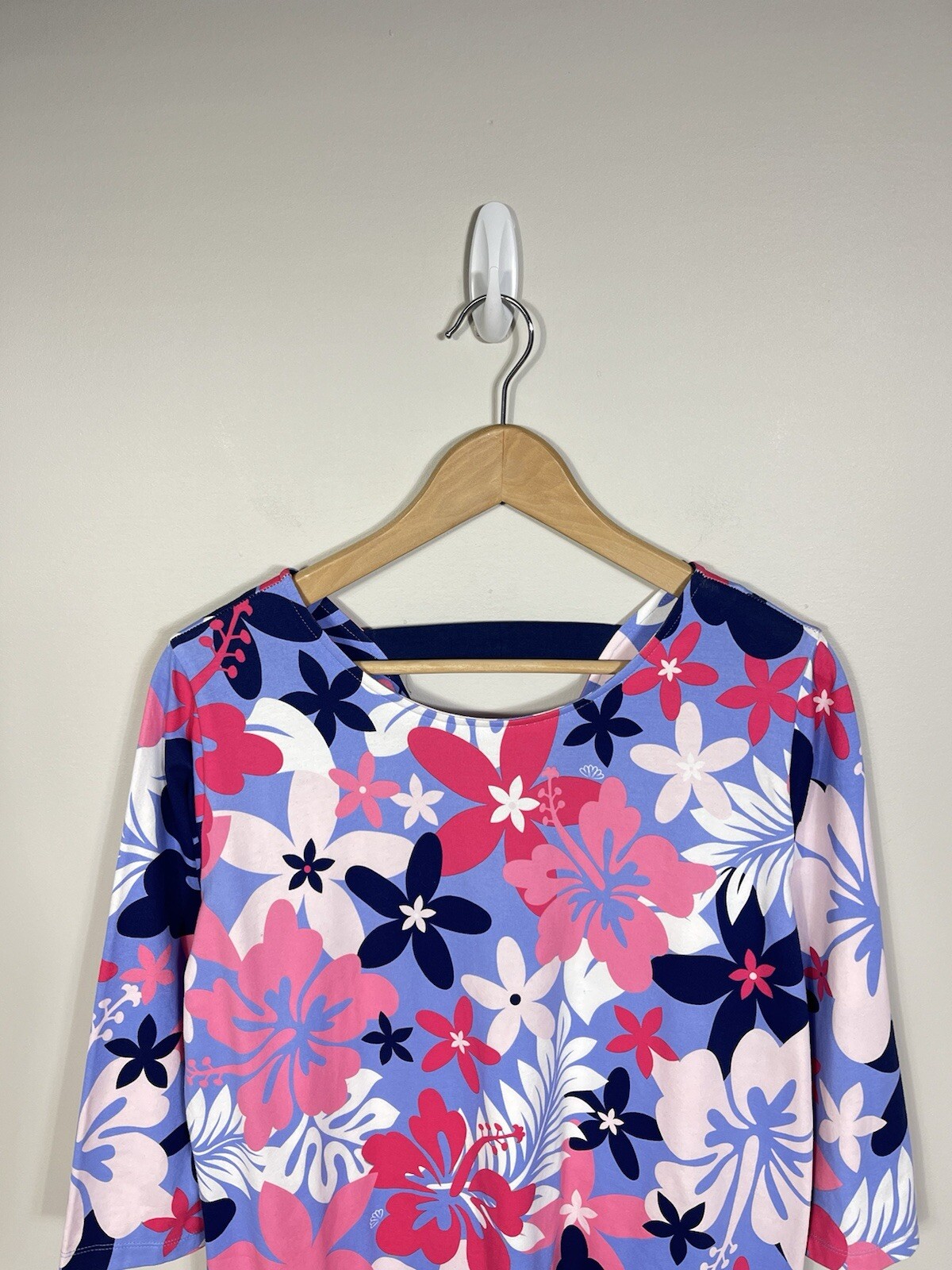 Ana Clare Dress Women XL Pink Blue Floral Knee Length 3/4 Sleeve Active Cotton
