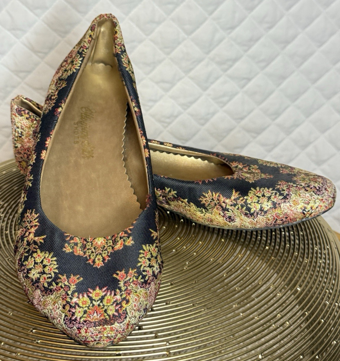 VTG Ottoman Silk Shoes London Rare Boutique Flats Women’s EU Sz 39 Jacquard