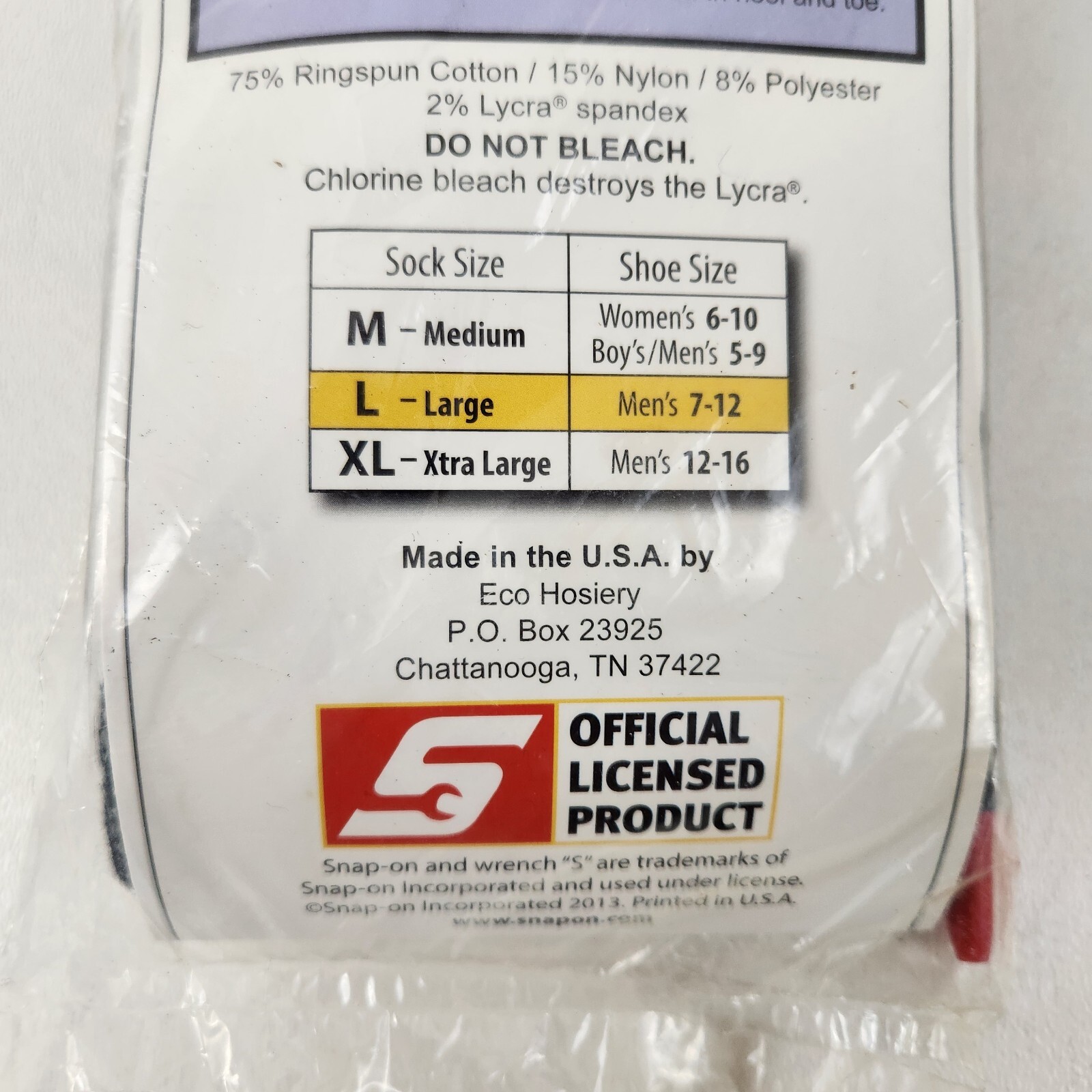 Snap-on Tools Large (Size 7-12) Cotton Crew Socks Made In The USA