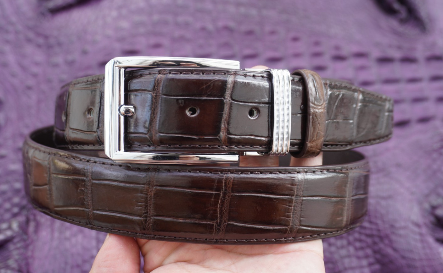 Dark Brown Genuine Crocodile Belly Leather Skin Men’s Belt W 1.3 inch #S18